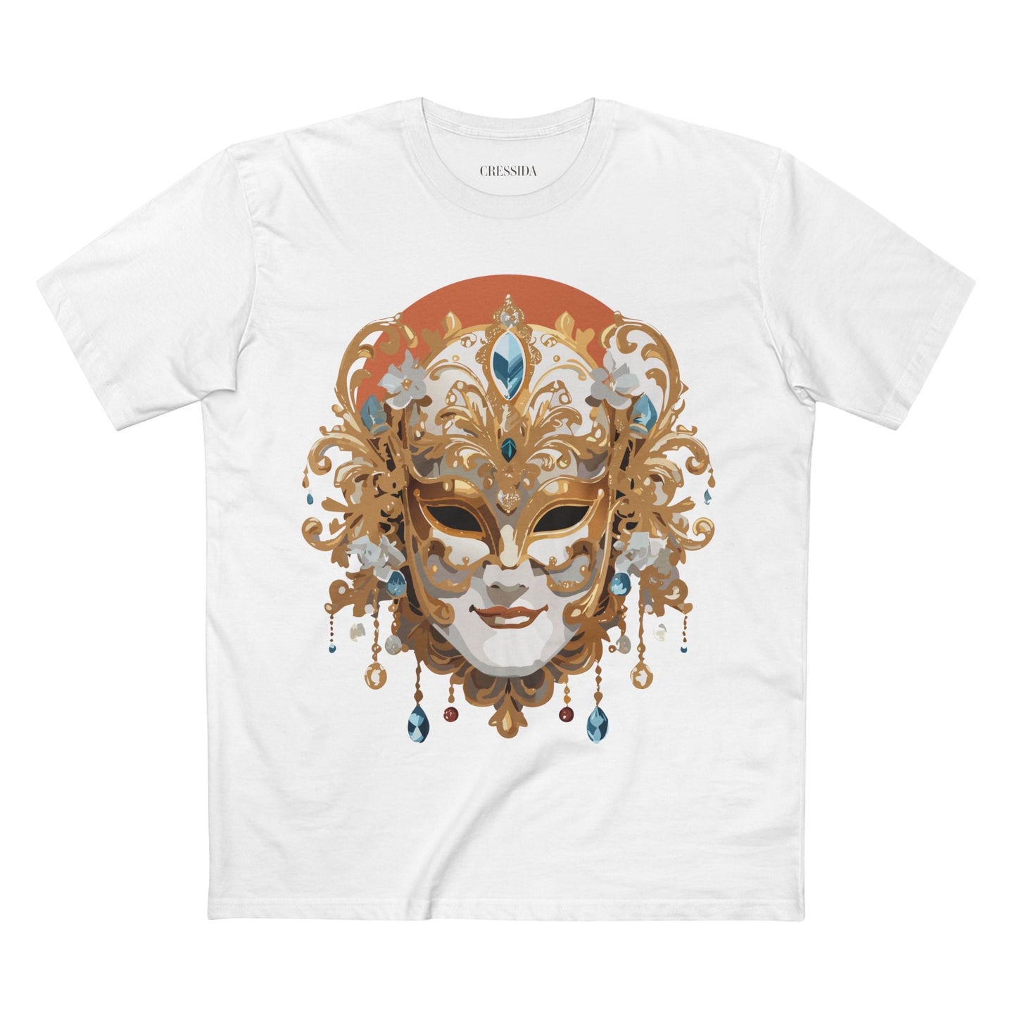 Carnival Mask Graphic T-Shirt Unisex 100 Cotton With Antique Gold Art Design Tee 2