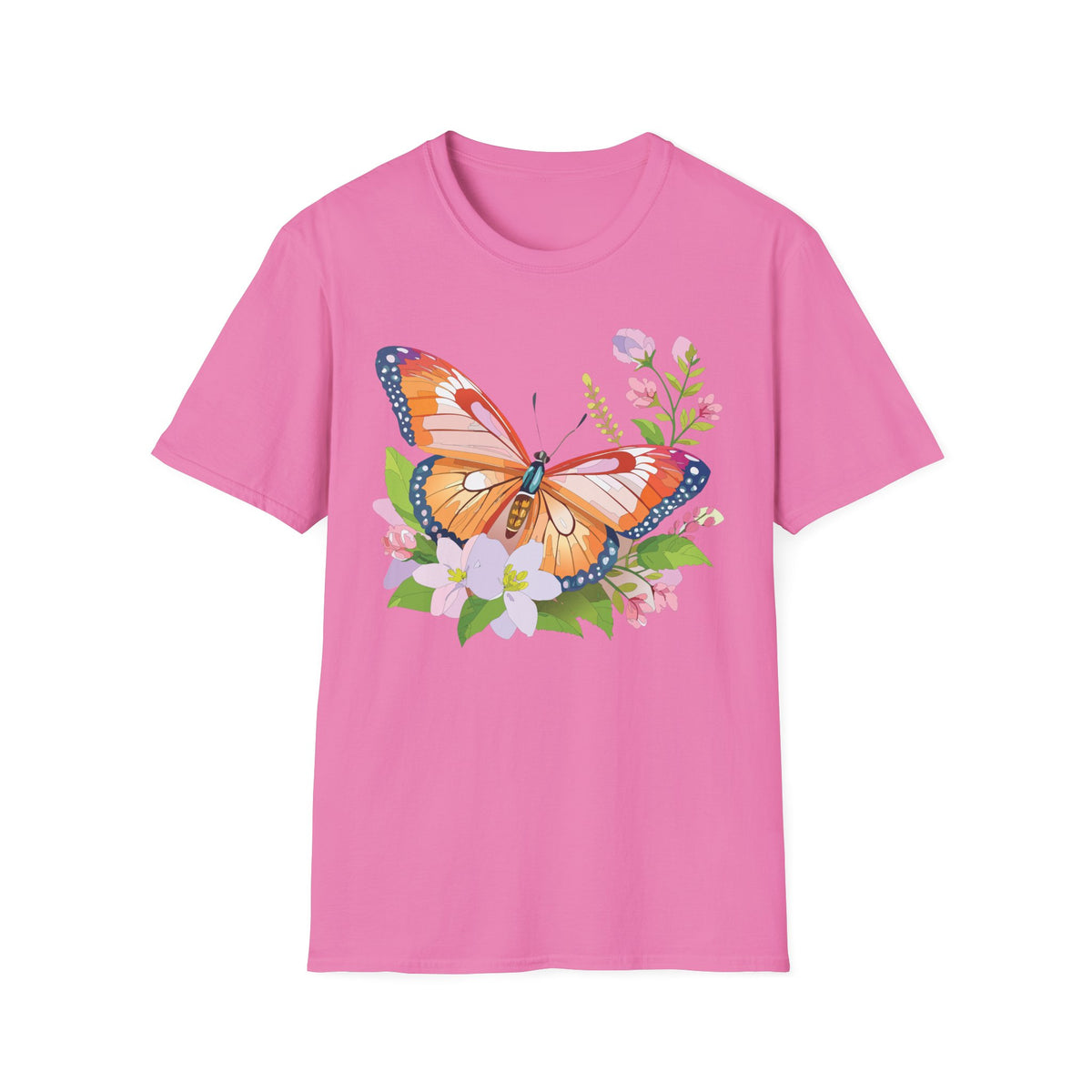 Orange Watercolor Butterfly T-Shirt | Floral Spring Nature Graphic Tee Unisex 100 Cotton Gildan T-Shirt