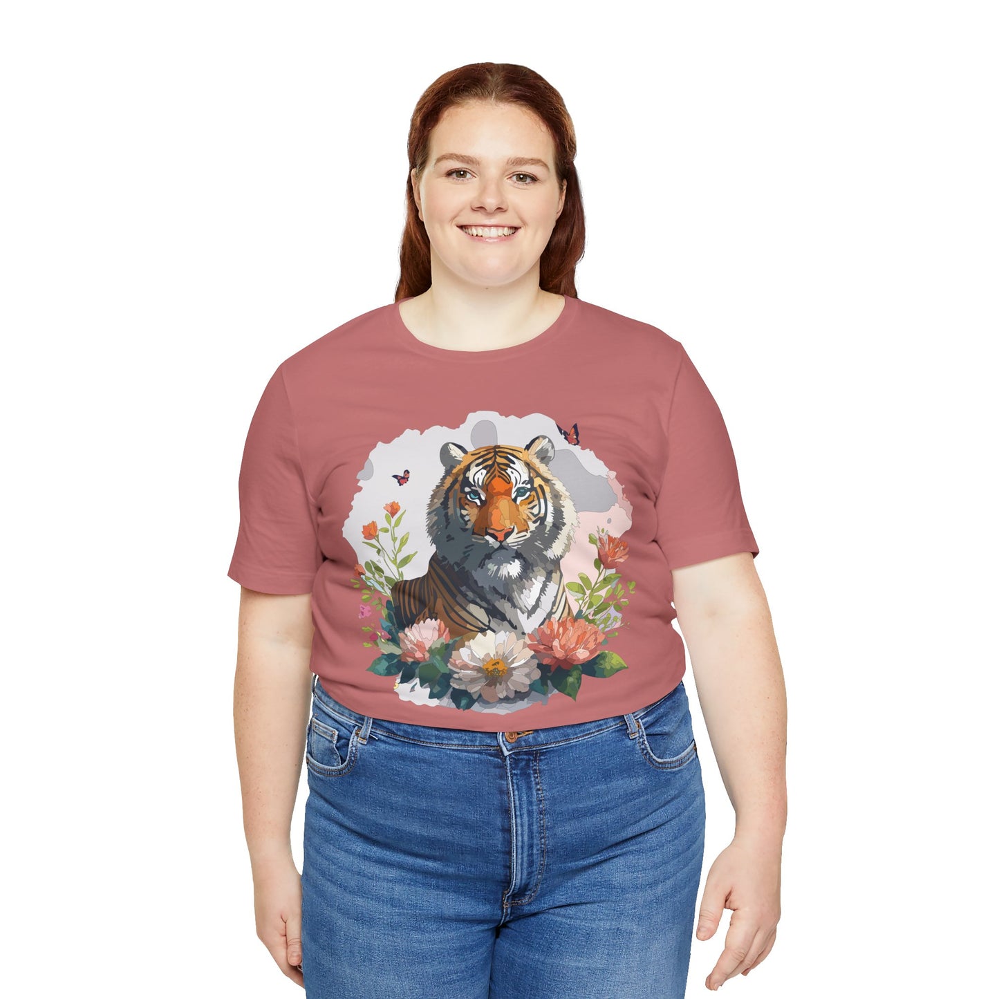 Floral Tiger Graphic Tee, Animal Shirt, Tiger Shirt, Flower Top, T-Shirt with Animal, Art Design