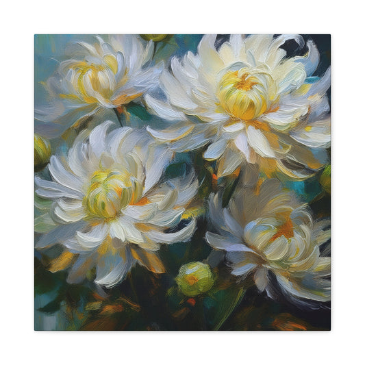 Chrysanthemums Print Canvas, Floral Oil Paint Print 20x20, 24x24, 30x30, 32x32, 36x36 Art Design Pine-Wood Inner Frame MC-159