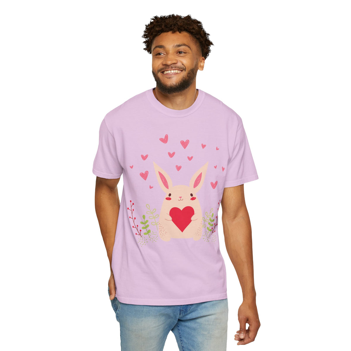 Easter Bunny Heart T-Shirt, Tee Shirt with Easter Signature, T Shirt with Easter Prints, Tee Shirt with Easter Design