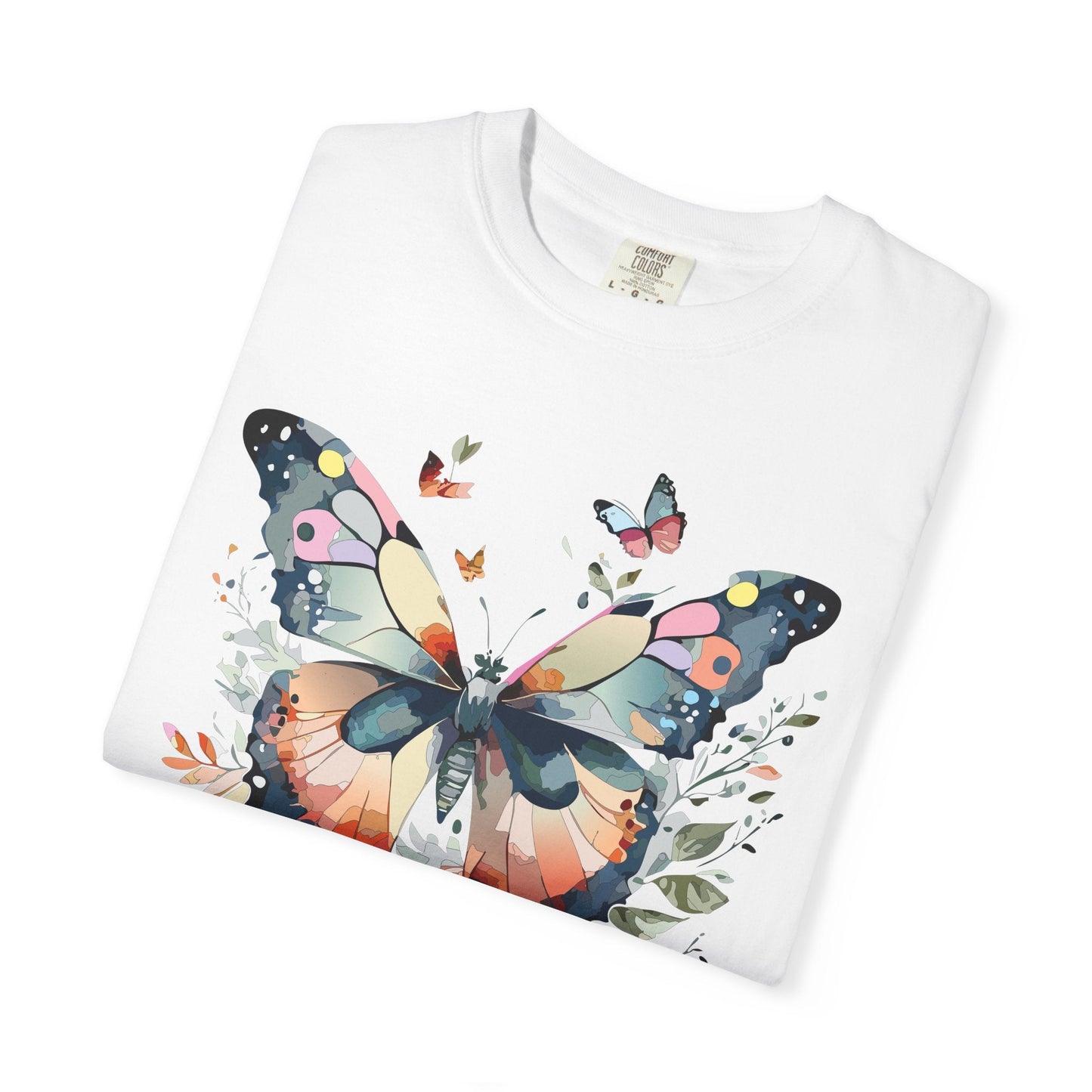 Butterfly Floral Print T-Shirt Botanical Design Unisex Heavy Cotton Tee b3