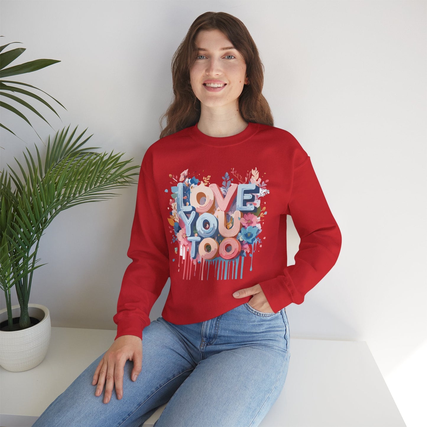 Floral Love Sweatshirt Unisex Valentine Day Crewneck 50 50 Cotton Polyester Cozy Warm Heavy Blend