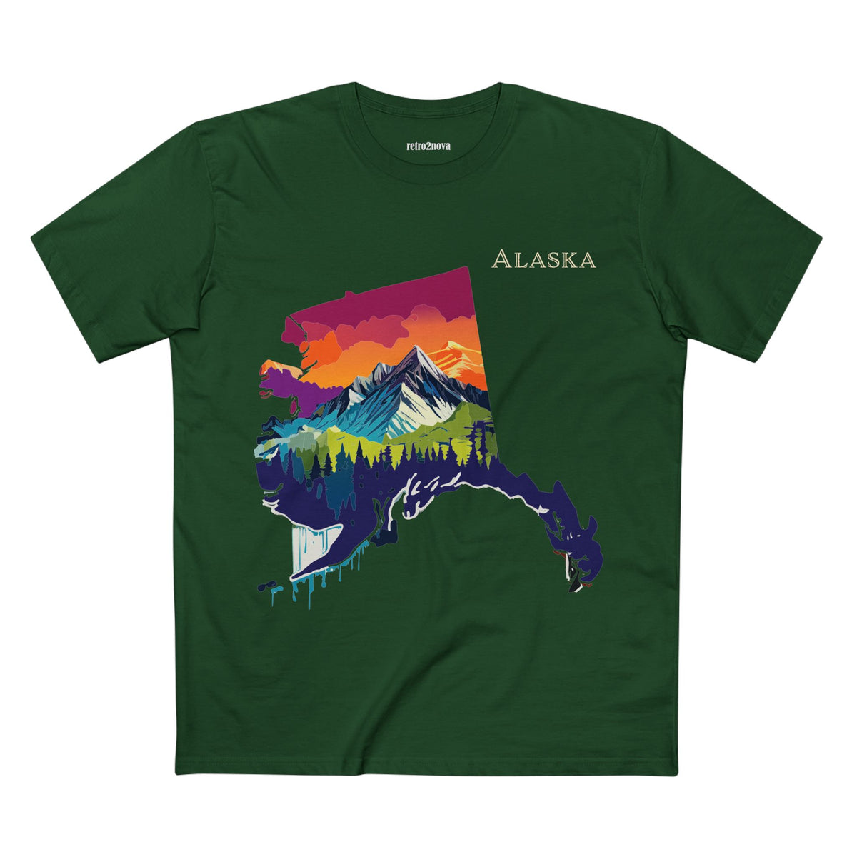 Alaska Mountain Landscape T-Shirt | State Silhouette Sunset Forest