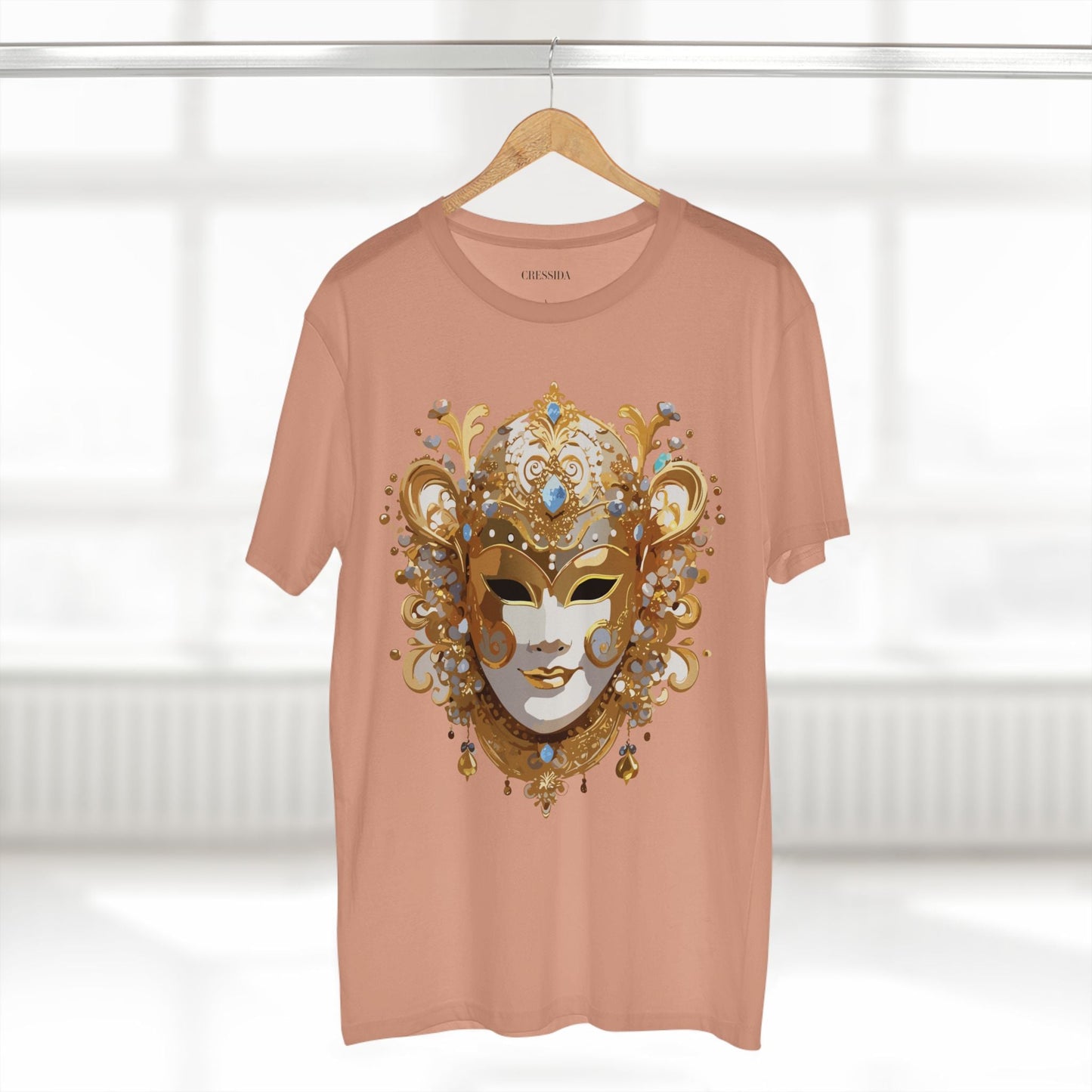 Carnival Mask Graphic T-Shirt Unisex 100 Cotton With Antique Gold Art Design Tee 25