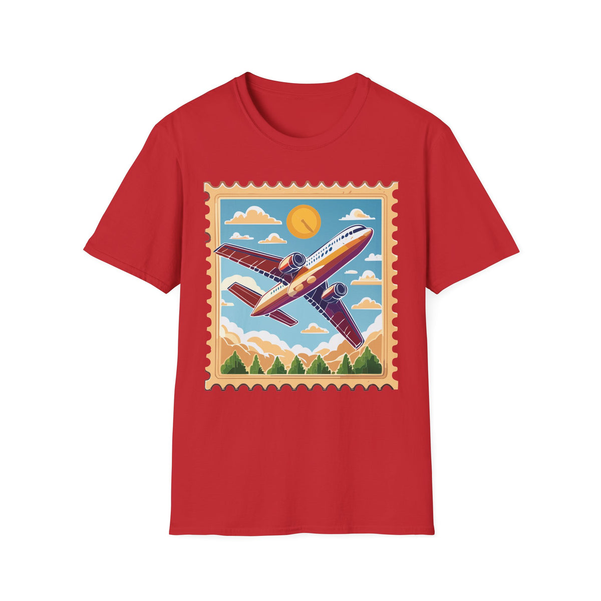 Retro Airplane Stamp design T-Shirt | Vintage Travel Plane Graphic Tee Unisex 100 Cotton Gildan T-Shirt