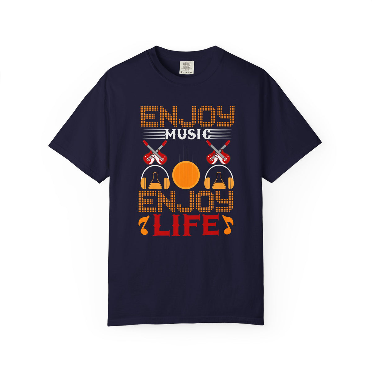 Enjoy Music Enjoy Life T-Shirt Retro Headphones Drum Guitar Unisex Cotton Tee 049