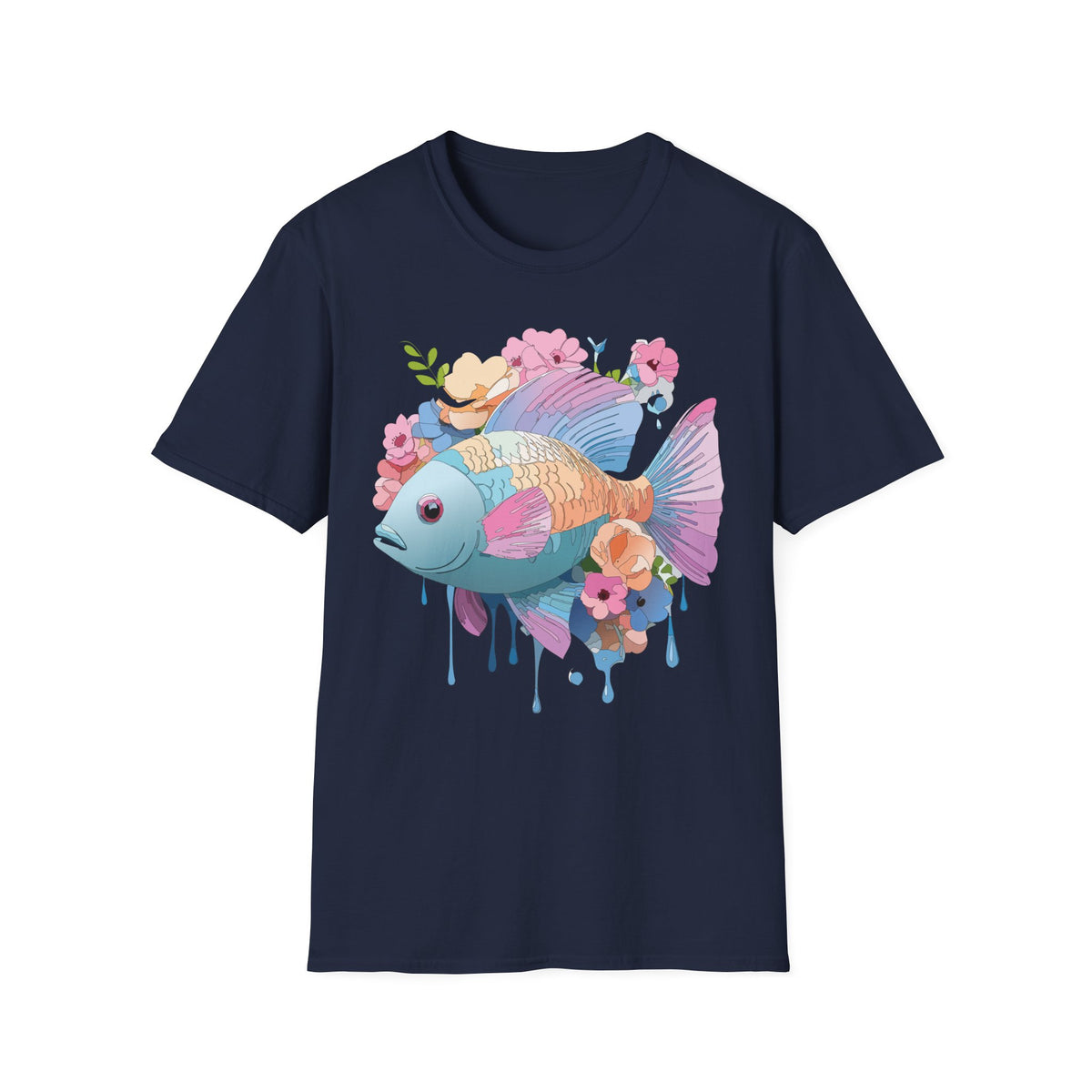 Colorful Koi Fish Floral Illustration T-Shirt | Pastel Watercolor Fish Tee