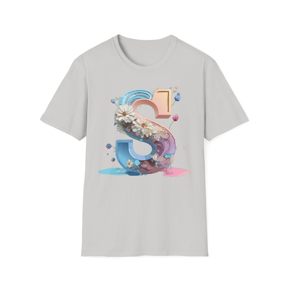 Floral Letter S T-Shirt | Pastel 3D Initial Monogram