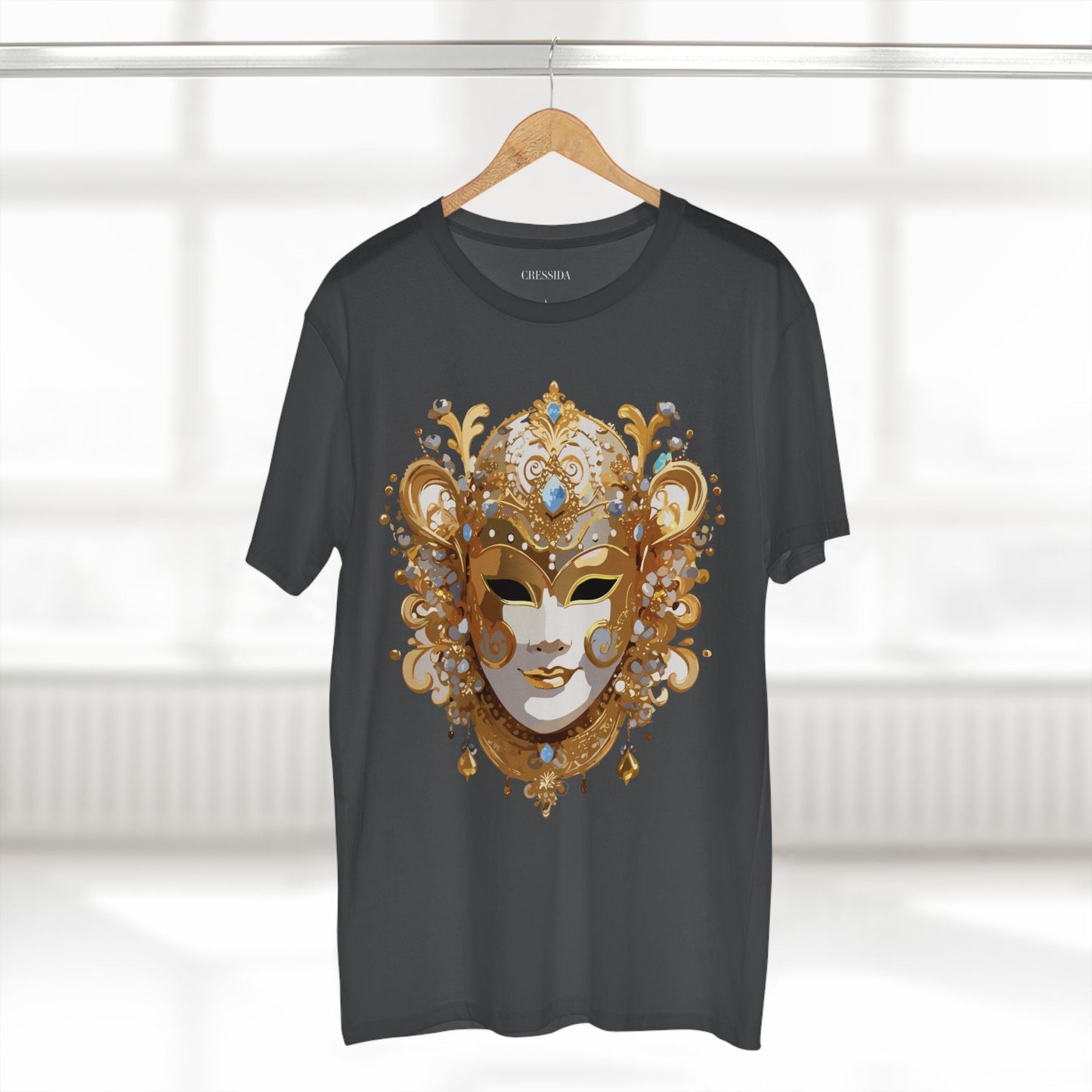 Carnival Mask Graphic T-Shirt Unisex 100 Cotton With Antique Gold Art Design Tee 25