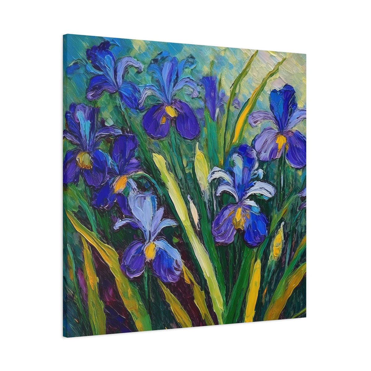 Irises Floral Print Canvas, Floral Oil Paint Print 20x20, 24x24, 30x30, 32x32, 36x36 Art Design Pine-Wood Inner Frame MC-187