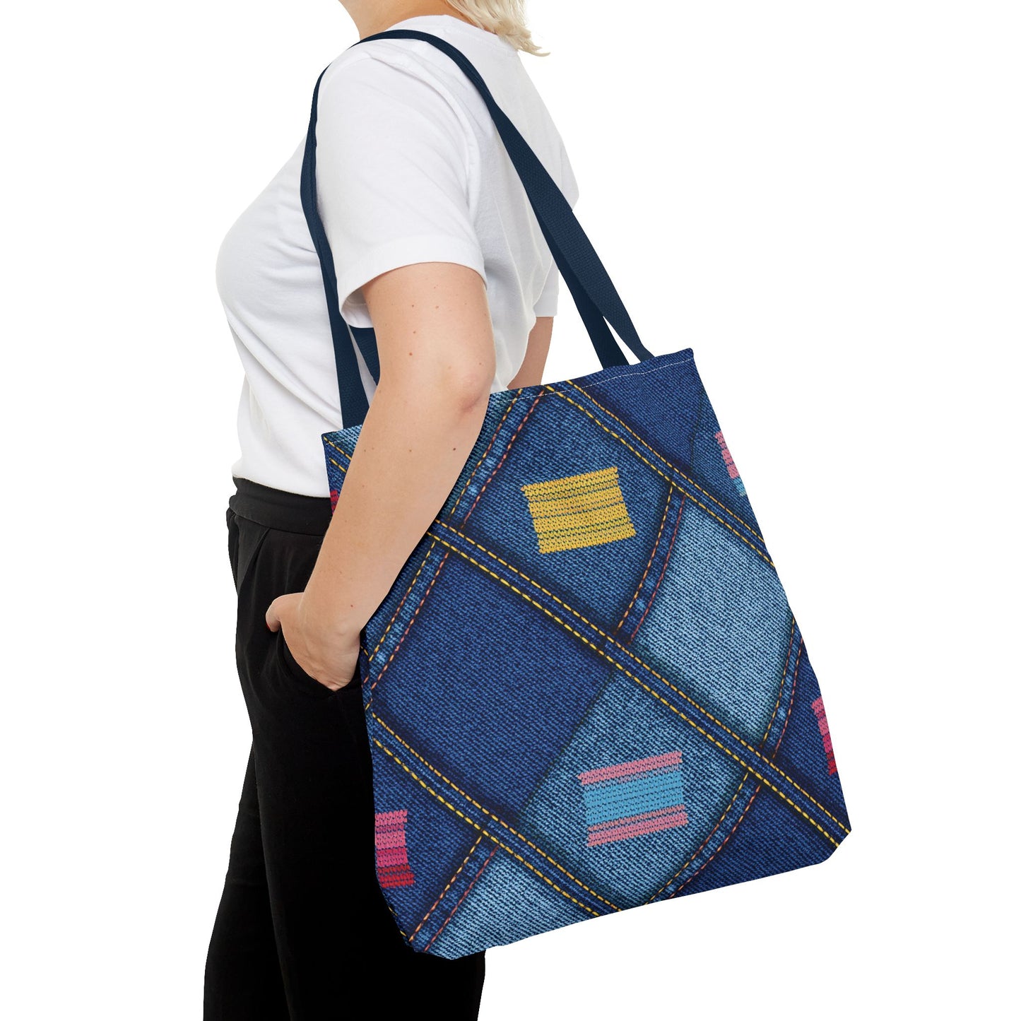 Denim Fabric Imitation Print Unisex Canvas Bag Poly Spun 3 Sizes Tote Bag 146