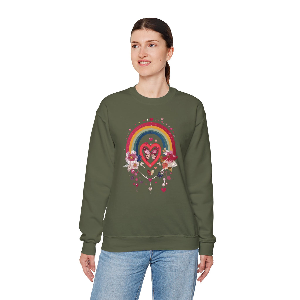 Rainbow Heart Sweatshirt, Floral Heart Sweatshirt, Floral Love Sweatshirt, Valentine's Day Sweatshirt, Rainbow Heart Floral Sweatshirt 113