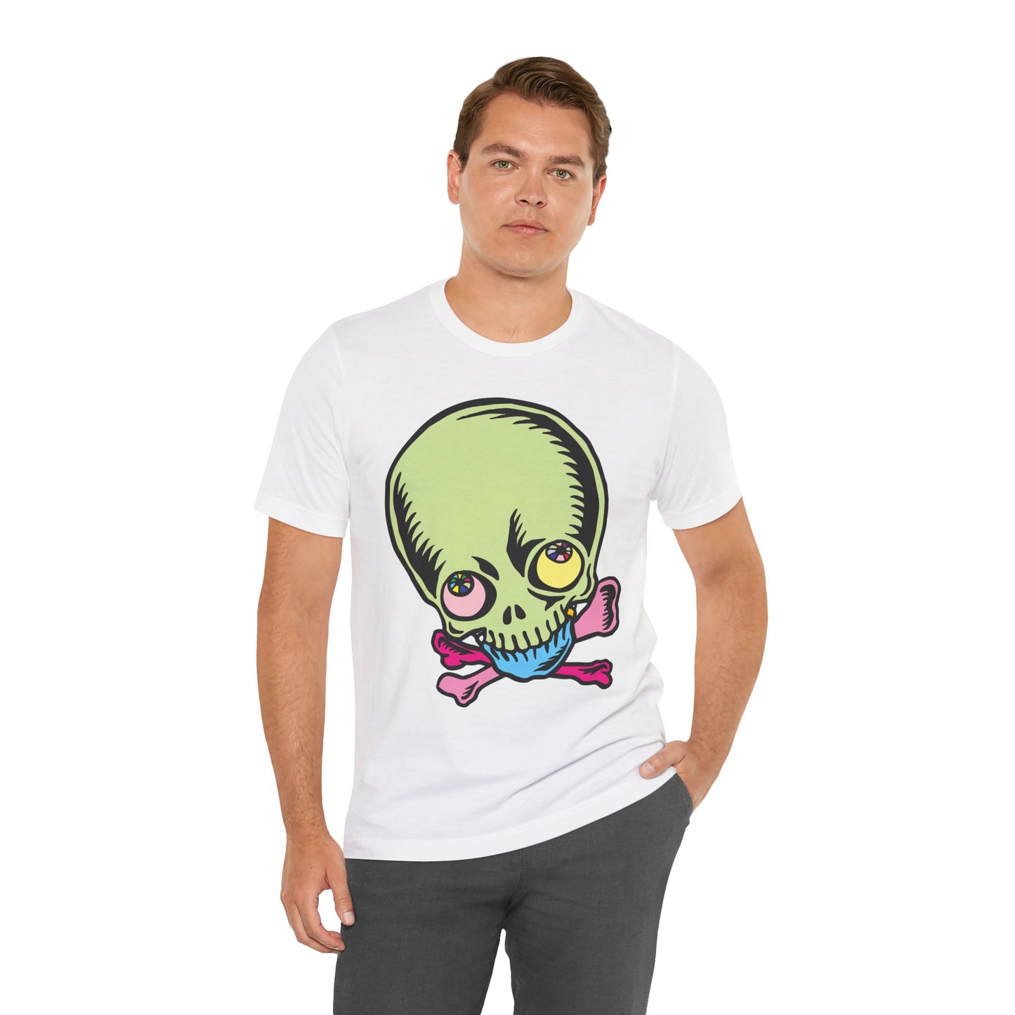 Lt Green Skull Graphic Design Tee, Skull Shirt, Vintage Tees, Art Design T-Shirt, Vintage Graphic Tee, Art Shirts with Skulls