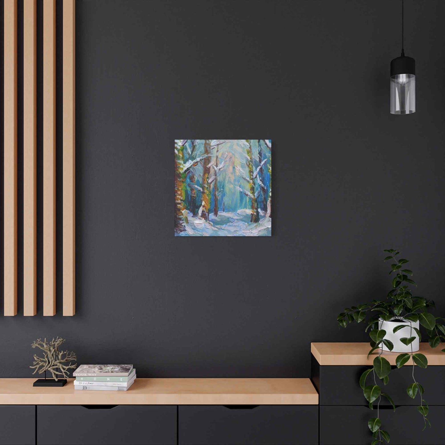 Snow Forest Print Canvas, Oil Paint Print 20x20, 24x24, 30x30, 32x32, 36x36 Art Design Print Pine-Wood Inner Frame MC-76