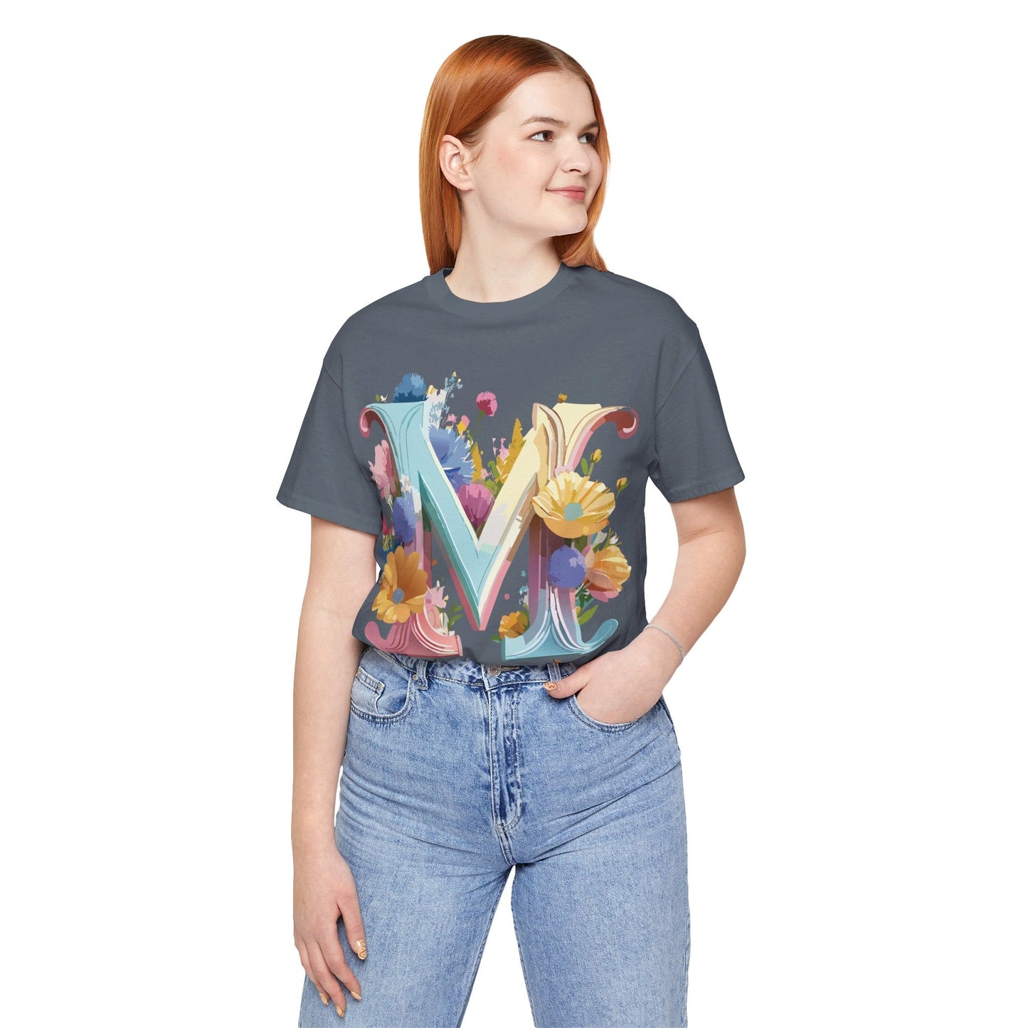 Letter M Shirt Unisex Graphic Tee Vintage Inspired Artwork Adelpha Short Sleeve Collection