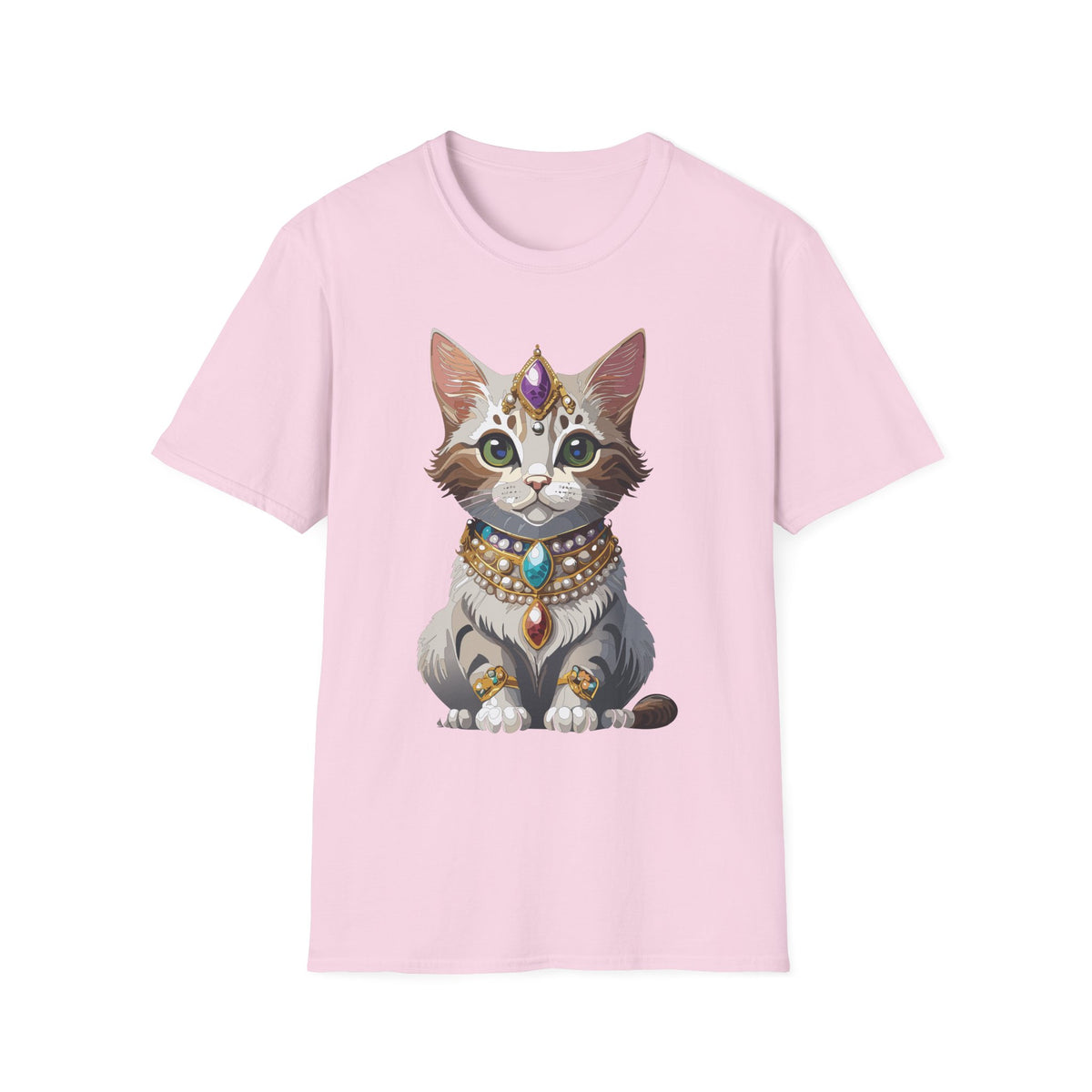 Jeweled Cat Portrait T-Shirt | Regal Kitty Illustration