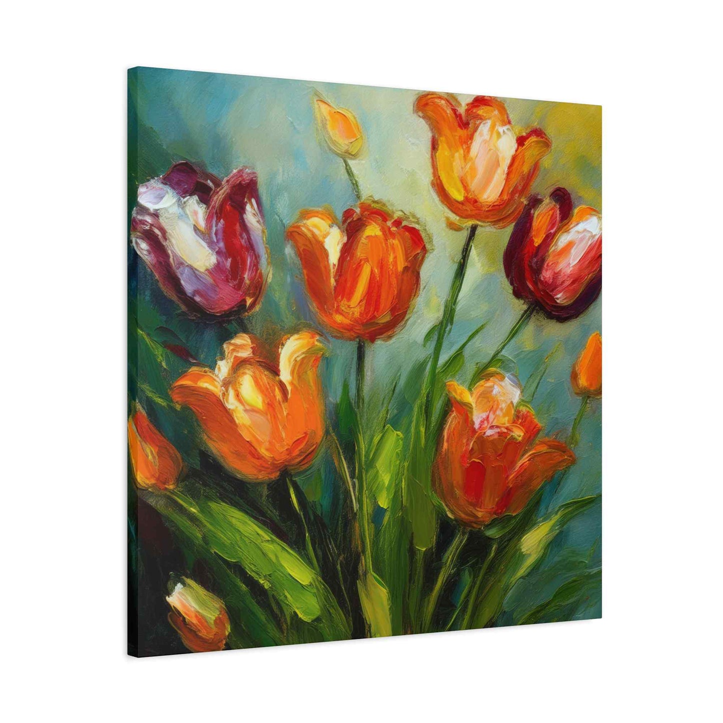 Tulips Print Canvas, Floral Oil Paint Print 20x20, 24x24, 30x30, 32x32, 36x36 Art Design Pine-Wood Inner Frame MC-142