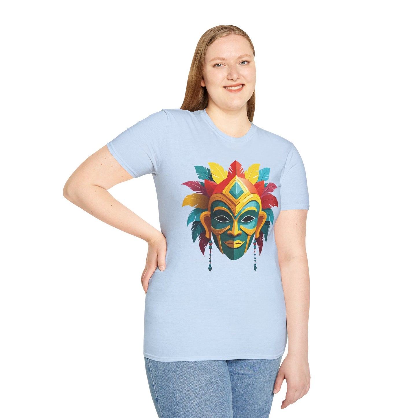 Unisex Mask Tee Shirt Gildan Softstyle 64000 Cotton Masquerade Design For Everyday Wear