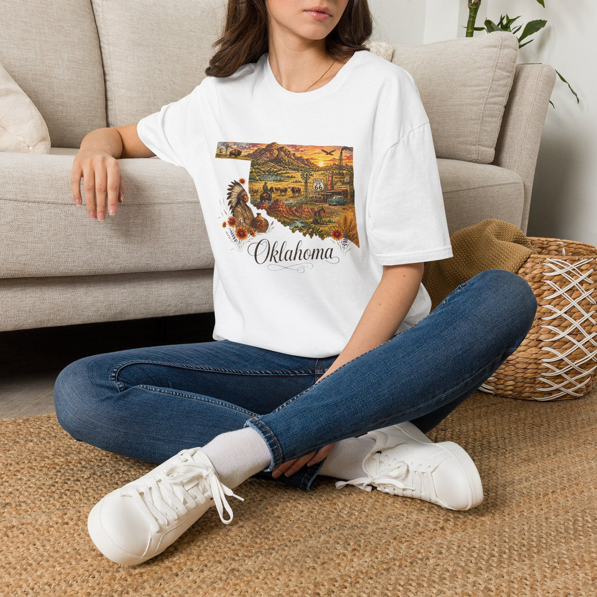Oklahoma State Travel Tourist Graphic Design Unisex 100 Cotton Gildan T-Shirt