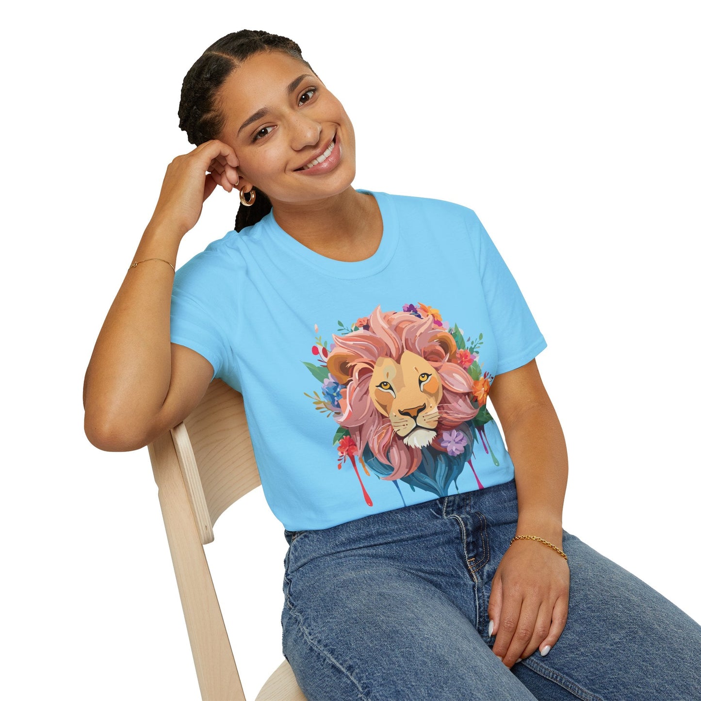 Lion Shirt Unisex Floral Lion Tee Animal Print Softstyle Tee