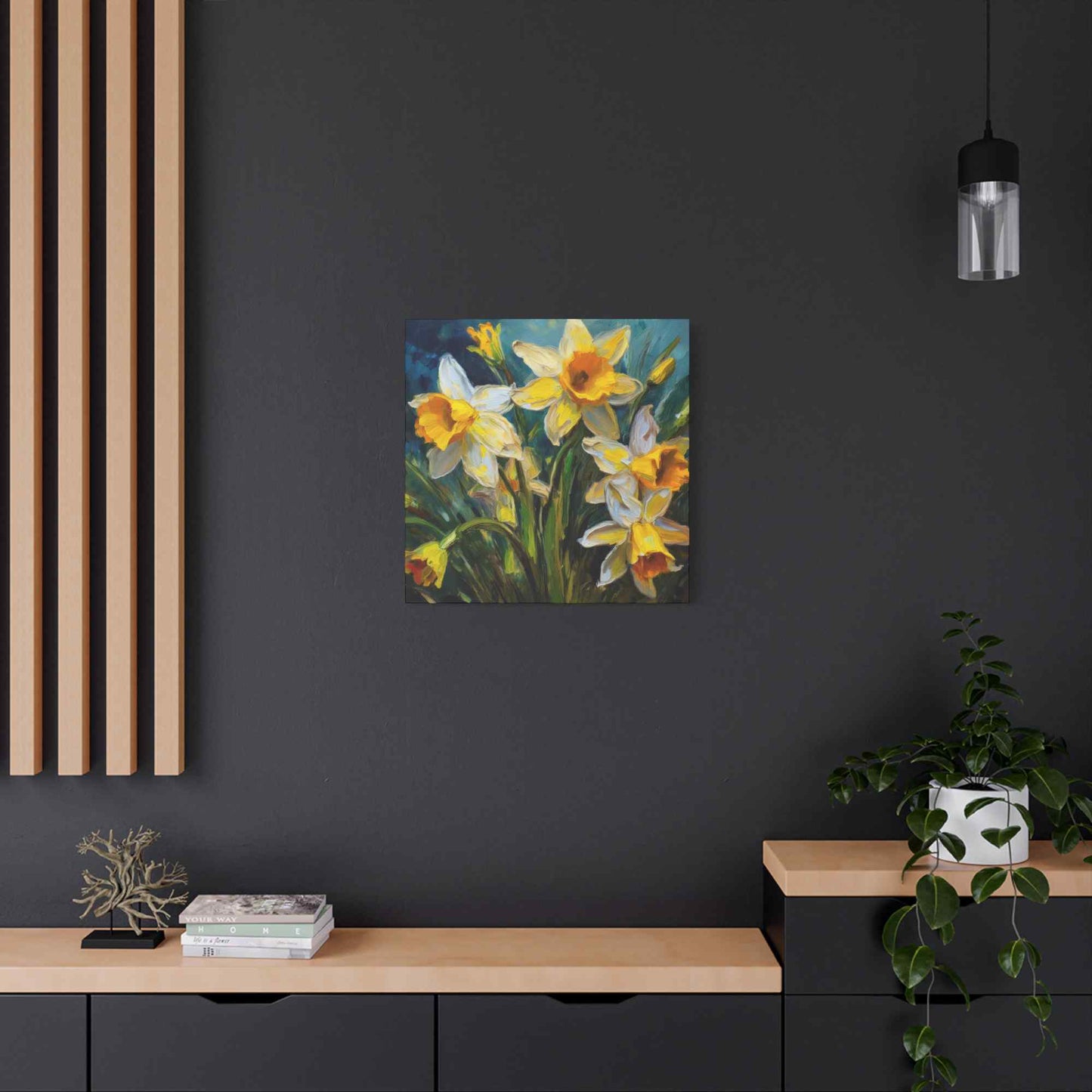 Narcissus Print Canvas, Floral Oil Paint Print 20x20, 24x24, 30x30, 32x32, 36x36 Art Design Pine-Wood Inner Frame MC-176