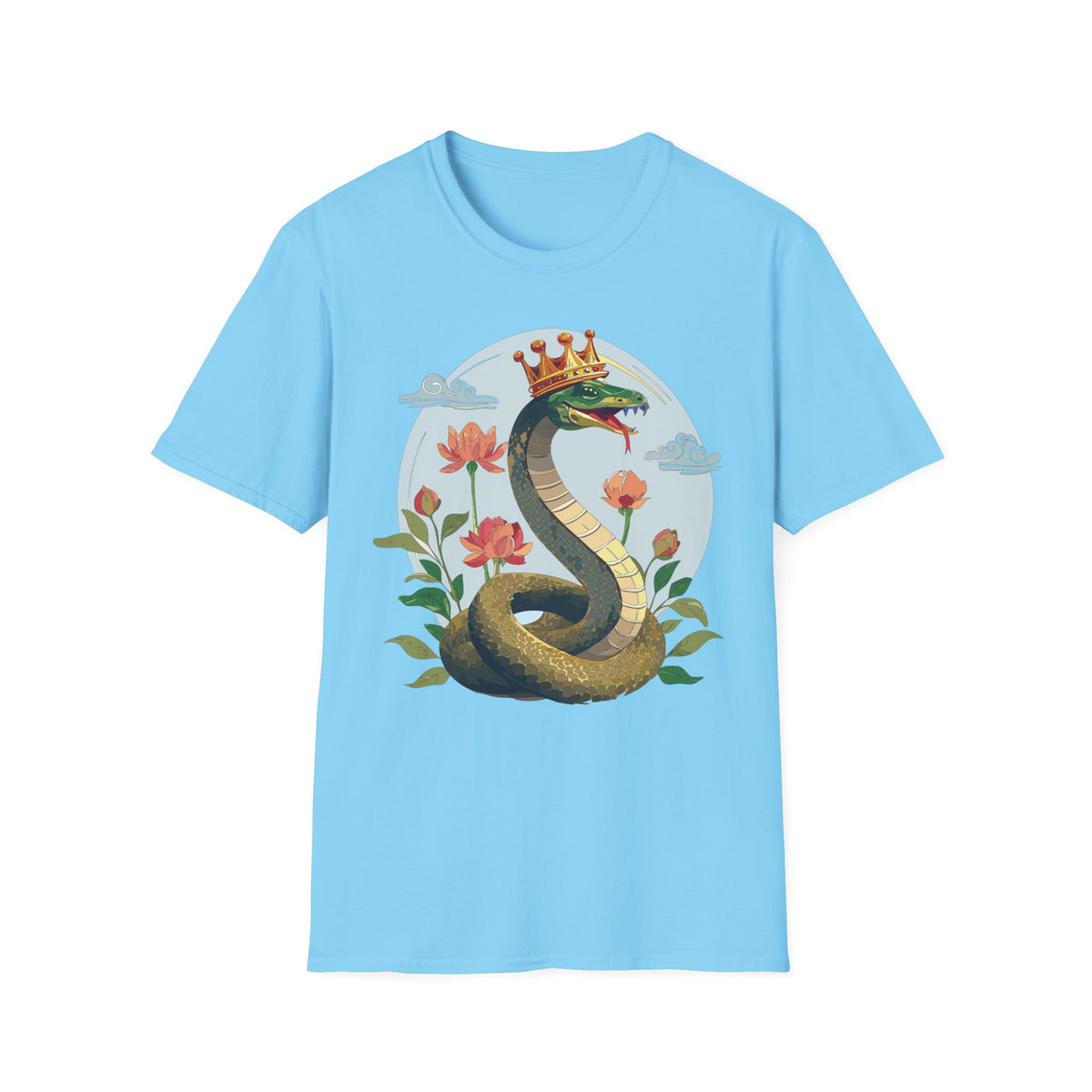 Crowned Snake Tee | Regal Serpent Floral Illustration T-Shirt