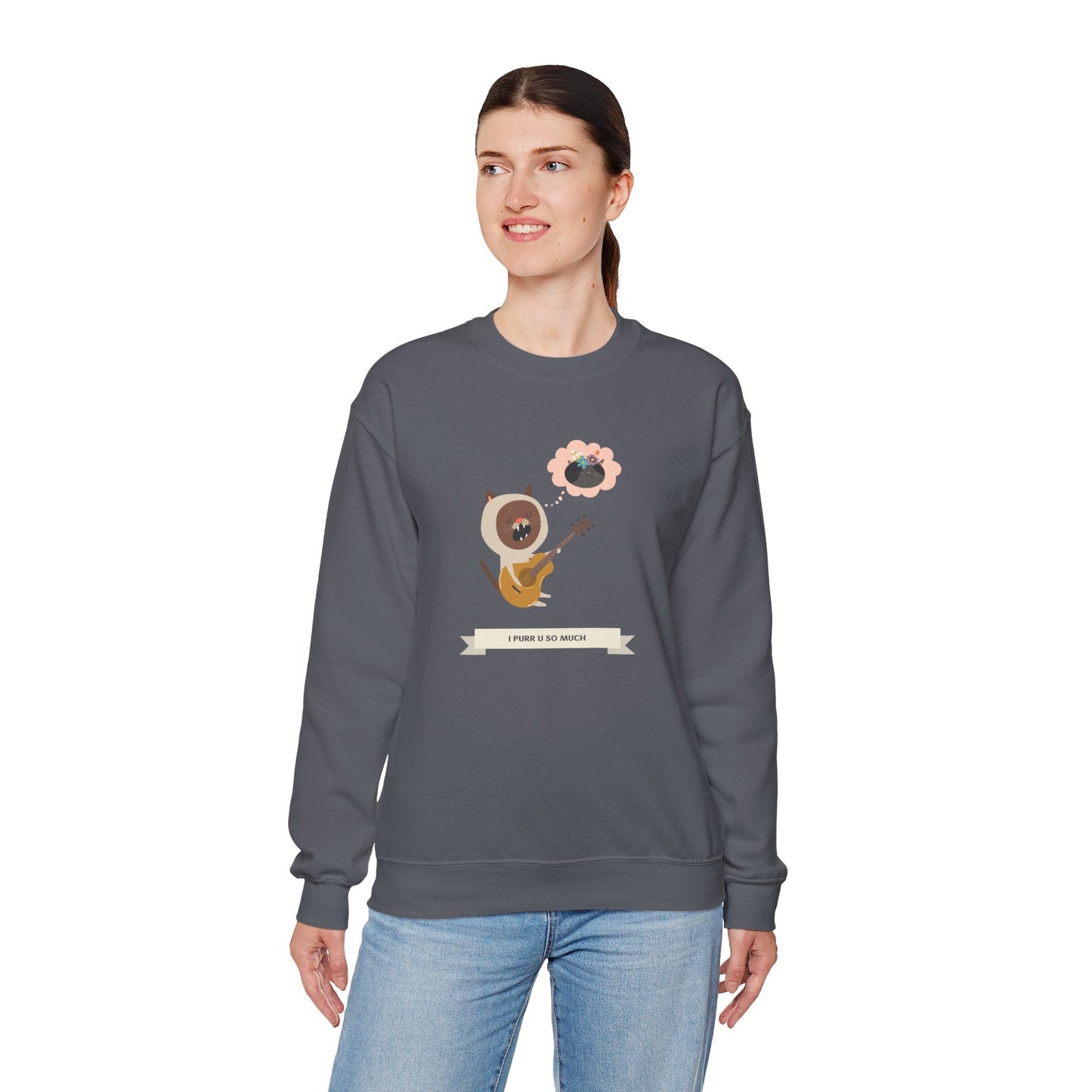 Cat with Guitar Sweatshirt, Love Sweatshirt, Cat Sweatshirt, Valentine's Day Sweatshirt, 50/50 Cotton-Poly Animal Sweatshirt 127