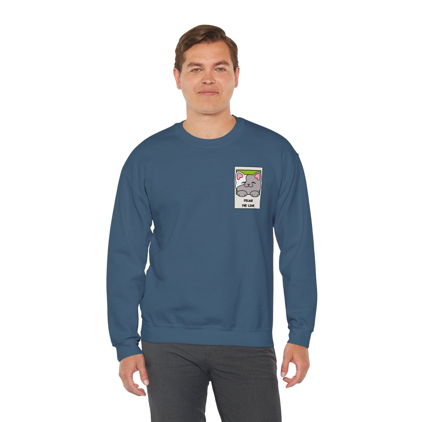 Pocket Cat Sweatshirt Unisex Cat Heart Sweatshirt Valentines Day Gift 50 Percent Cotton Poly Blend