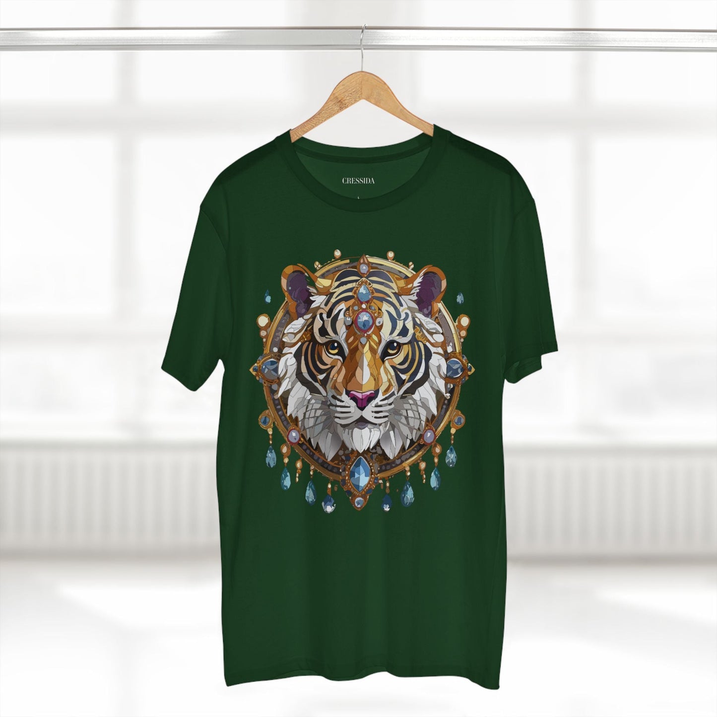 Tiger Graphic Unisex 100 Cotton Tee With Unique Animal Golden Medallion Art Design 55