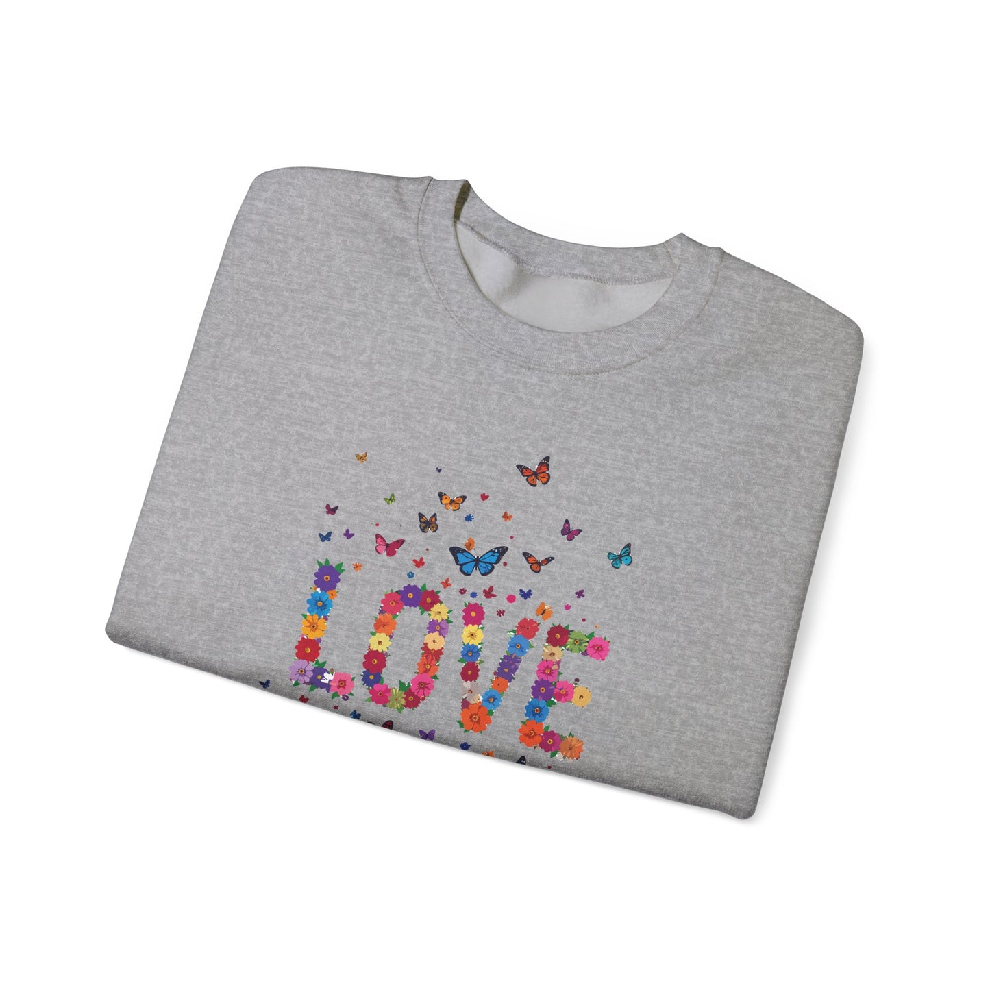 Unisex Floral Love Sweatshirt, Love Floral Sweatshirt, Floral Butterfly Sweatshirt, 50/50 Cotton-Poly Valentine's Day Sweatshirt 06