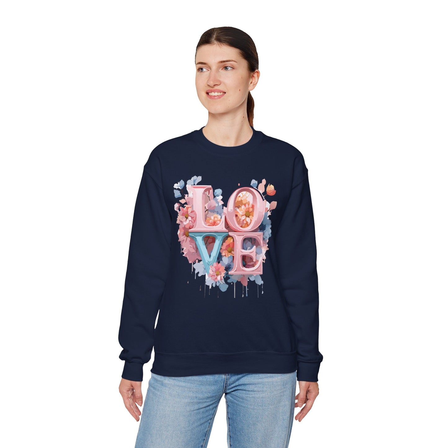 Floral Love Sweatshirt Valentines Day Unisex Heavy Blend Crewneck Gildan 18000 Cotton Polyester