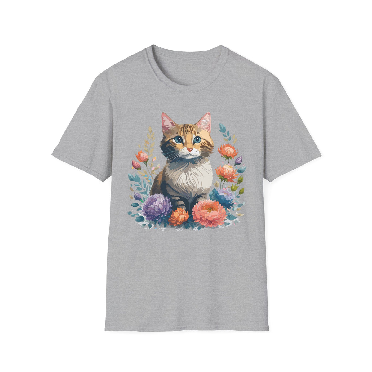 Watercolor Cat Portrait T-Shirt | Floral Kitty Illustration