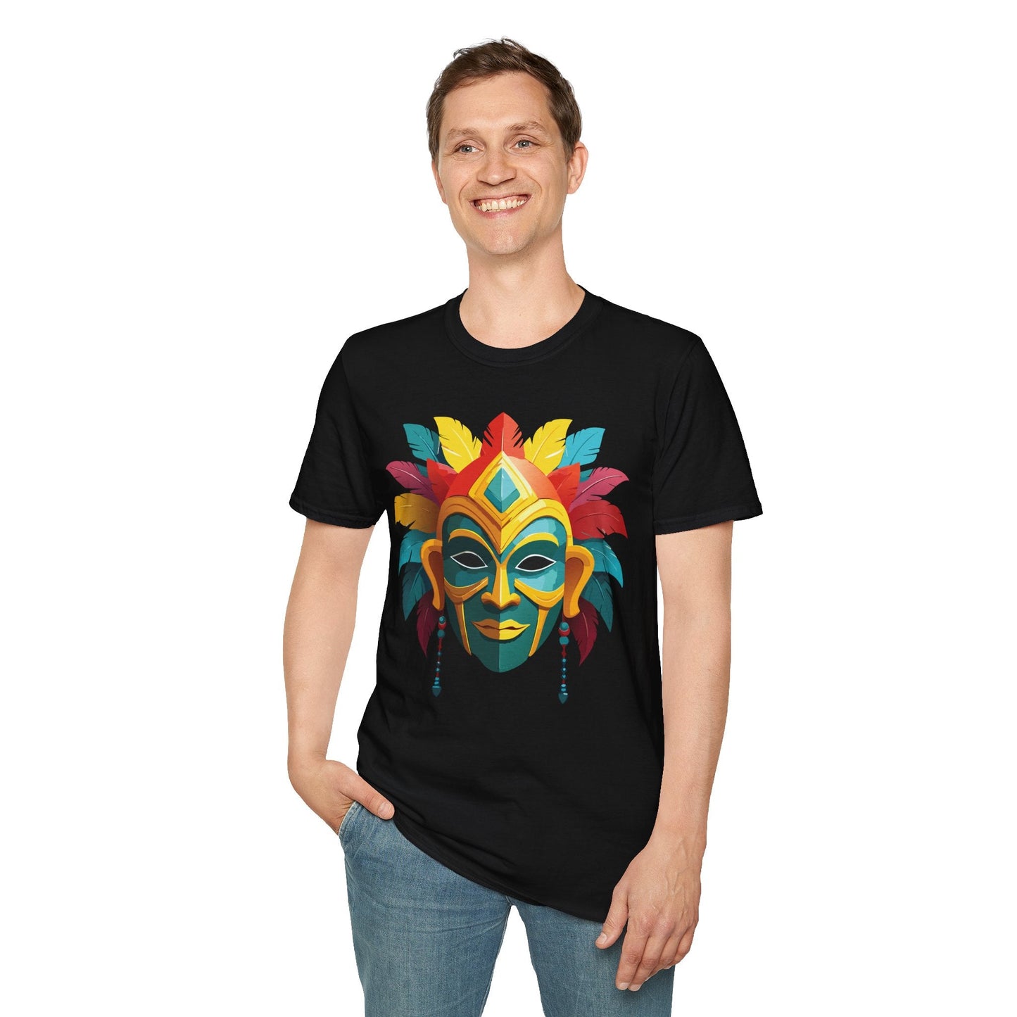 Unisex Mask Tee Shirt Gildan Softstyle 64000 Cotton Masquerade Design For Everyday Wear