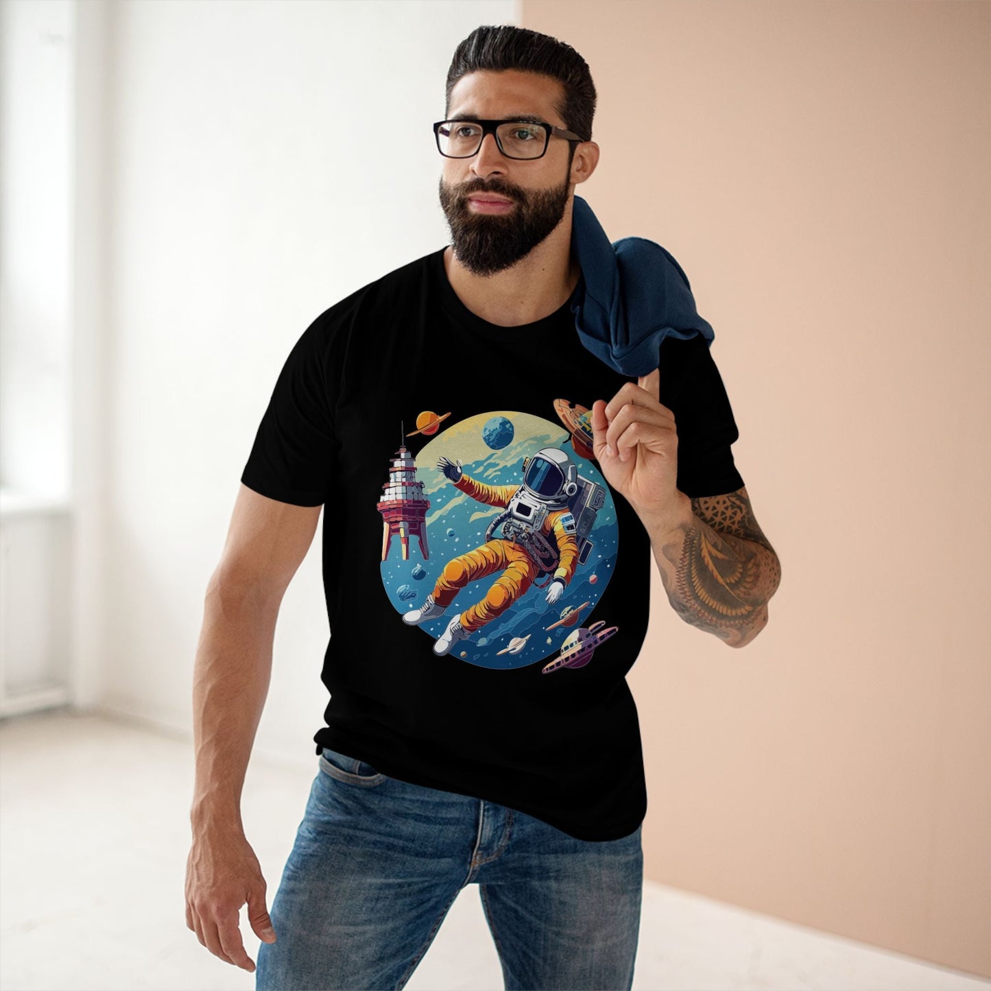 Cosmos Shirt Astronaut Art Unisex Premium Cotton Tee Retro2Nova Original Design Artwork