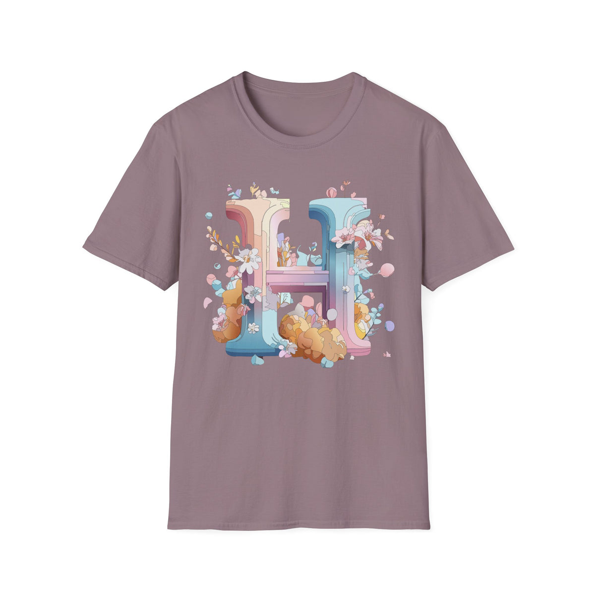 Floral Letter H T-Shirt | Pastel Botanical Monogram Tee