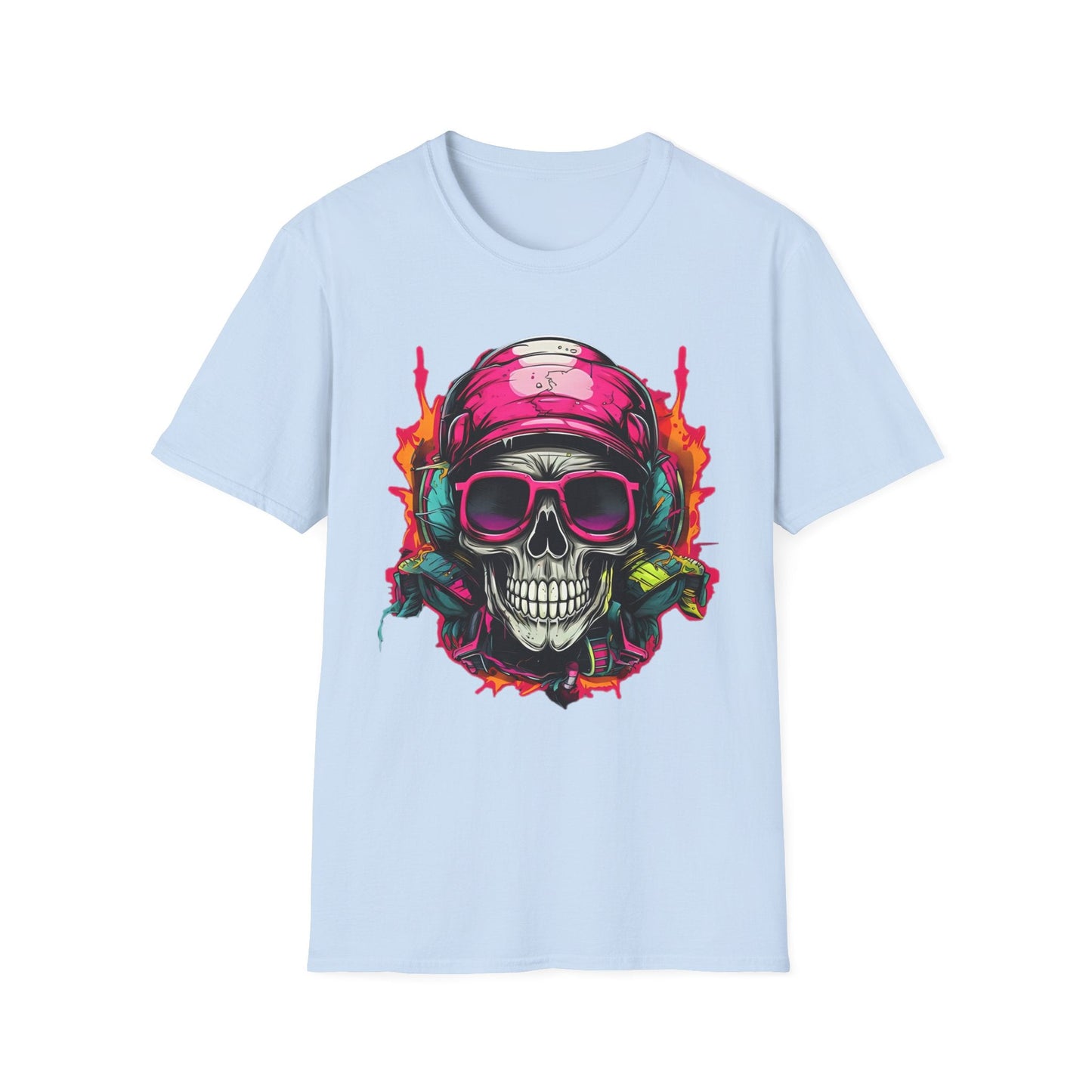 Unisex Skull Tee Shirt With Skeleton Design Gildan Softstyle 64000 Ring Spun Cotton