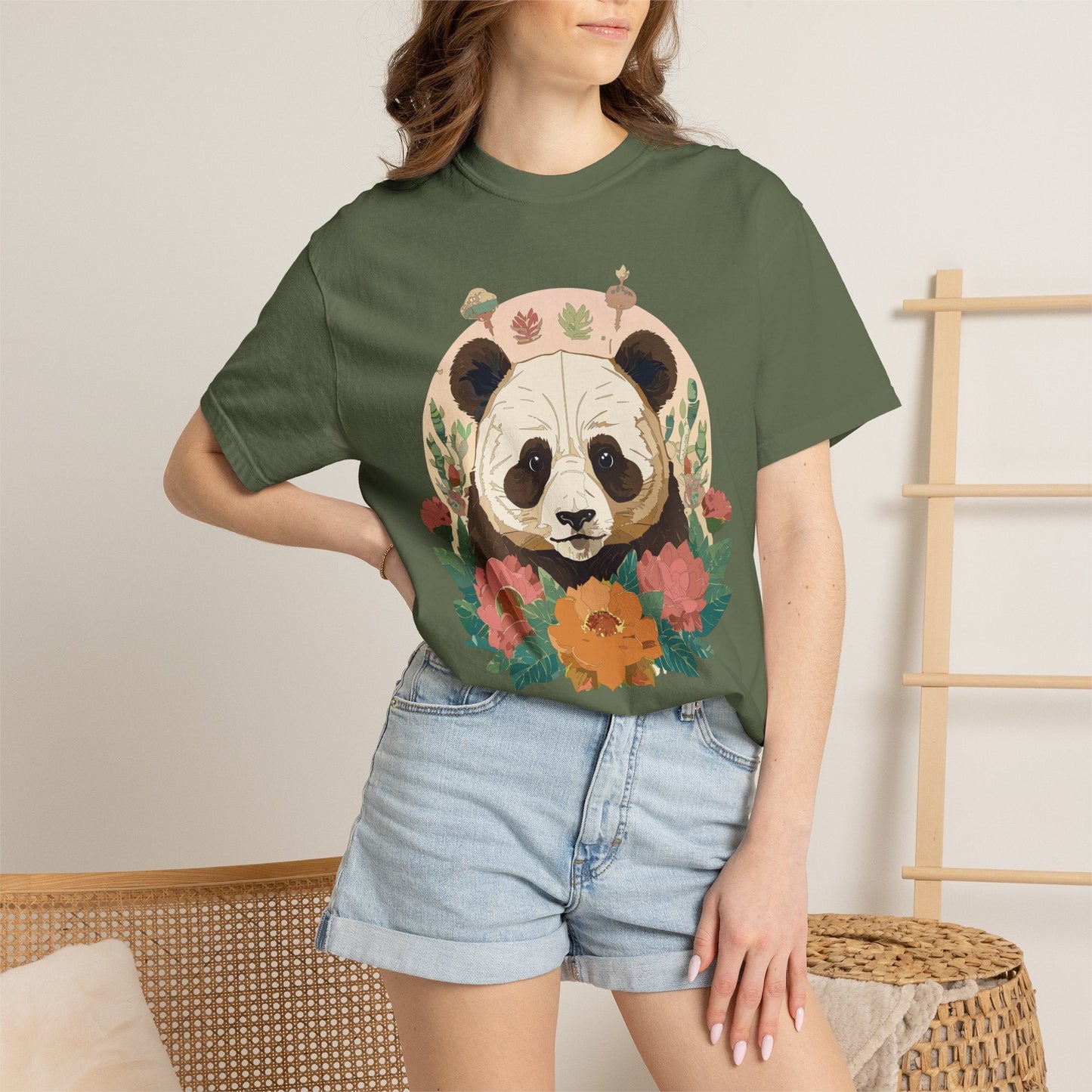 Panda Portrait Graphic T-Shirt Unisex Cotton Floral Animal Art Tee p2