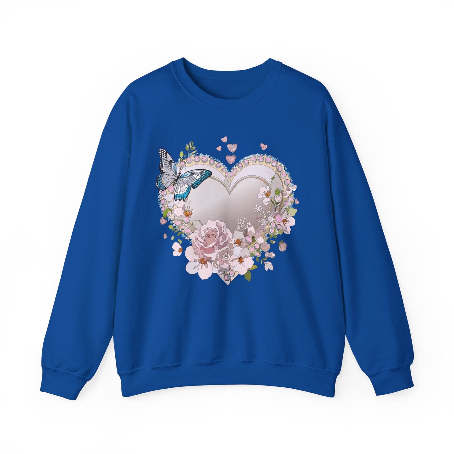 Unisex Floral Heart Sweatshirt For Valentines Day With Floral Love Print Crewneck Heavy Blend