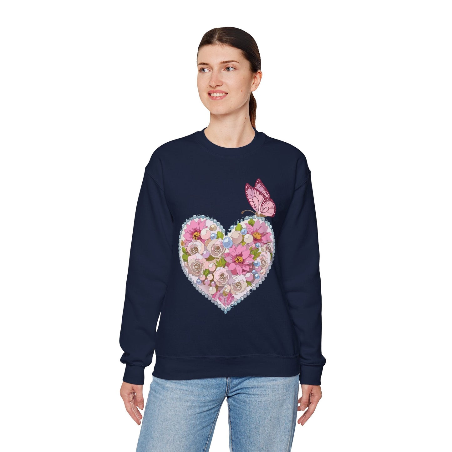 Floral Heart Sweatshirt Unisex Heavy Blend Crewneck 50 Cotton 50 Polyester Valentine's Day