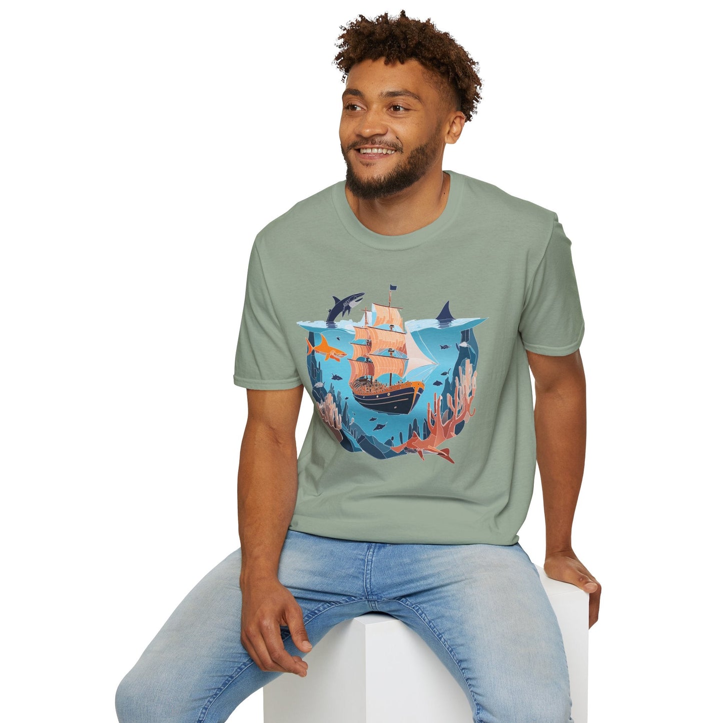 Ocean Tee Shirt Unisex Softstyle 64000 U Boat Design 100 Percent Ring Spun Cotton Tee