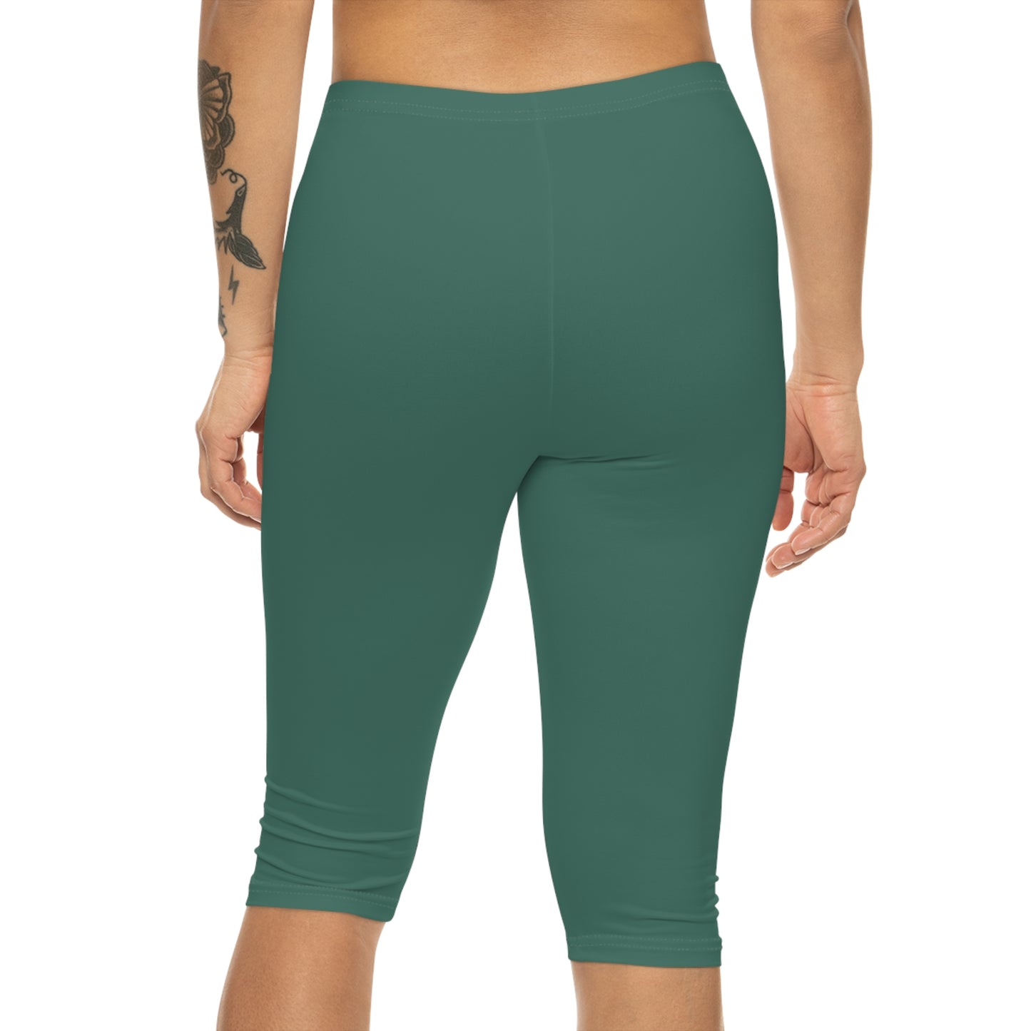 Deep Teal Color Women's Brushed Suede Poly Span Casual Capri Leggings XS-2XL
