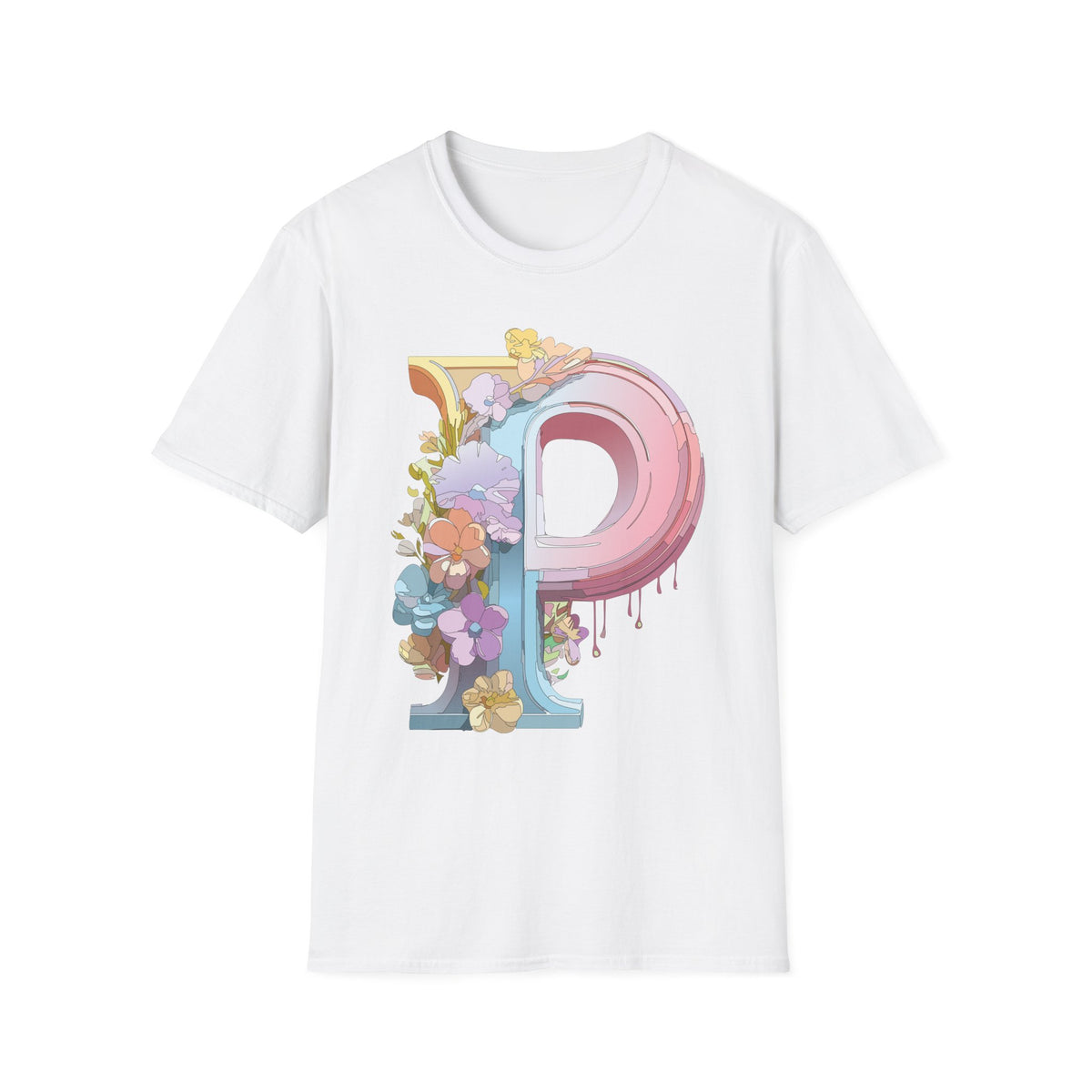 Floral Letter P Monogram T-Shirt | Pink Pastel Initial Tee