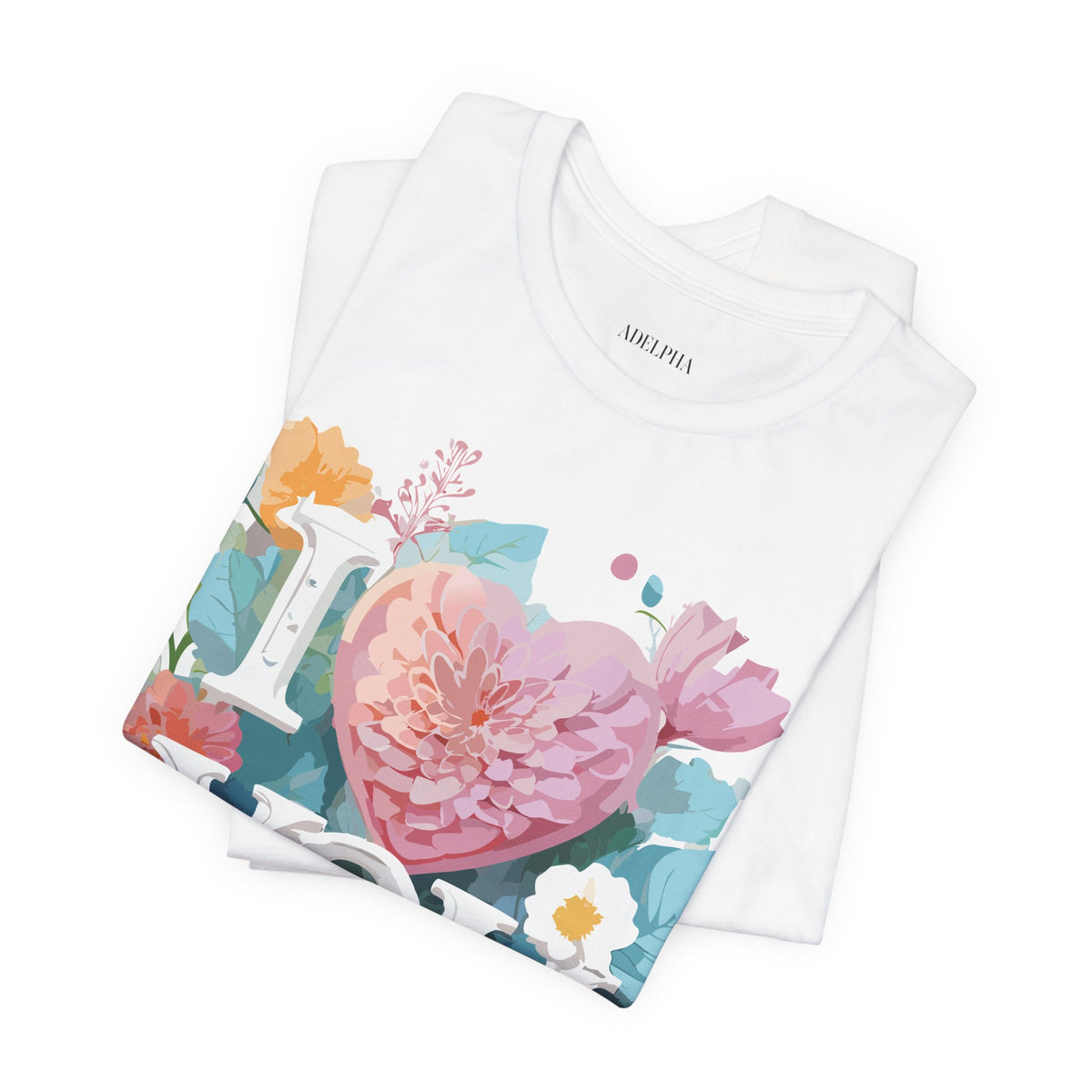 Valentine's Day Graphic Unisex Cotton Bella+Canvas Tee with Floral Art Design d103