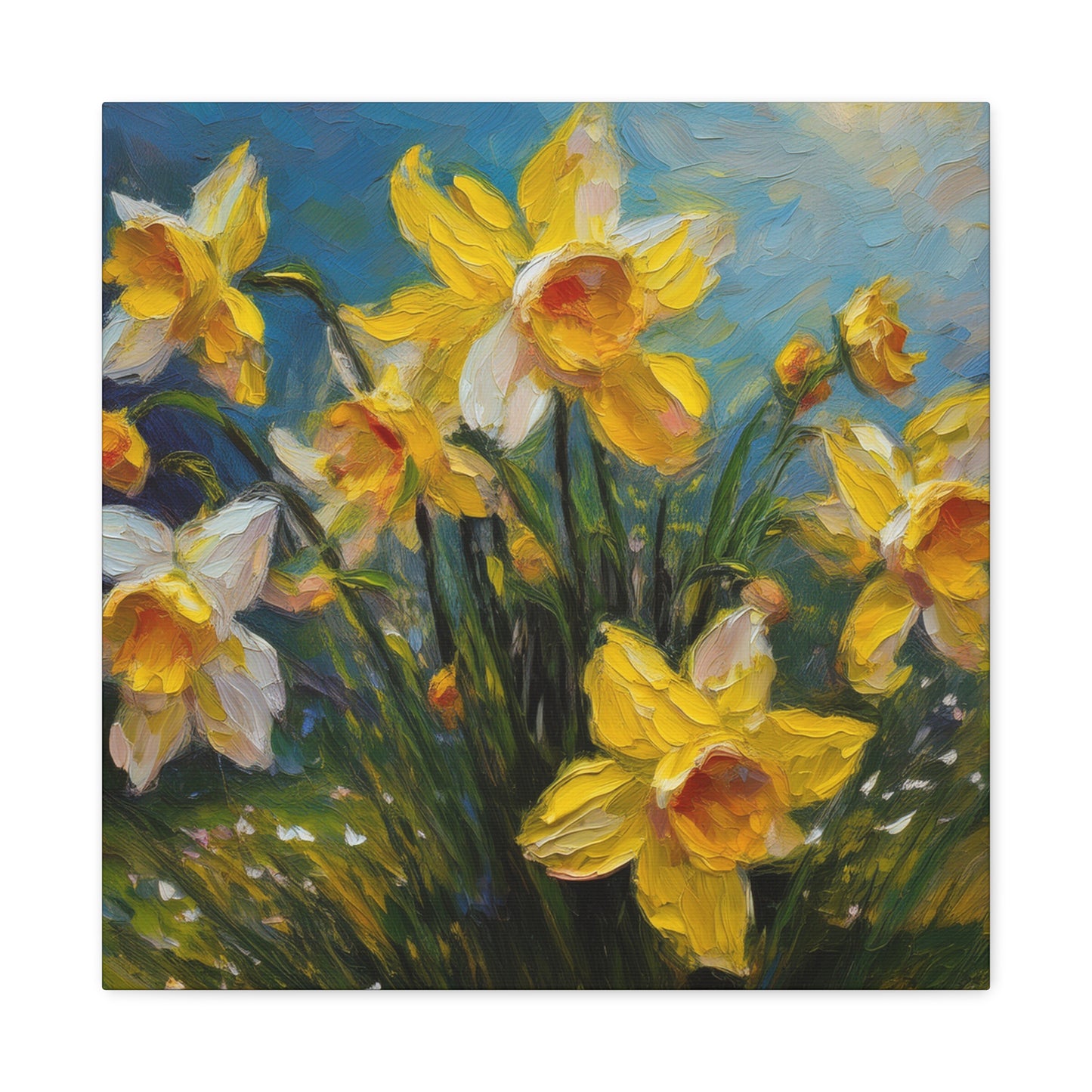 Narcissus Print Canvas, Floral Oil Paint Print 20x20, 24x24, 30x30, 32x32, 36x36 Art Design Pine-Wood Inner Frame MC-174