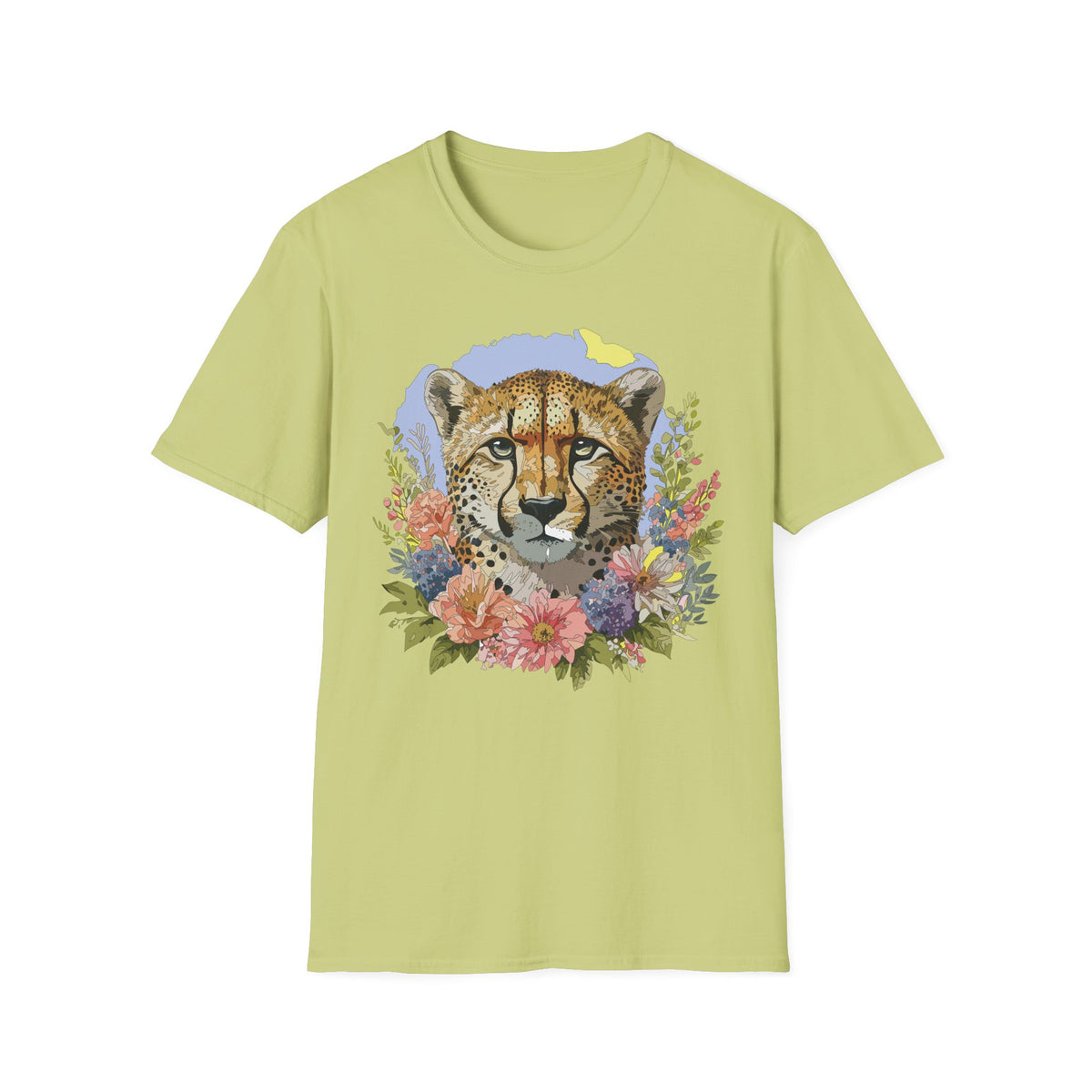 Cheetah Face Floral Illustration T-Shirt | Wildlife Animal Tee