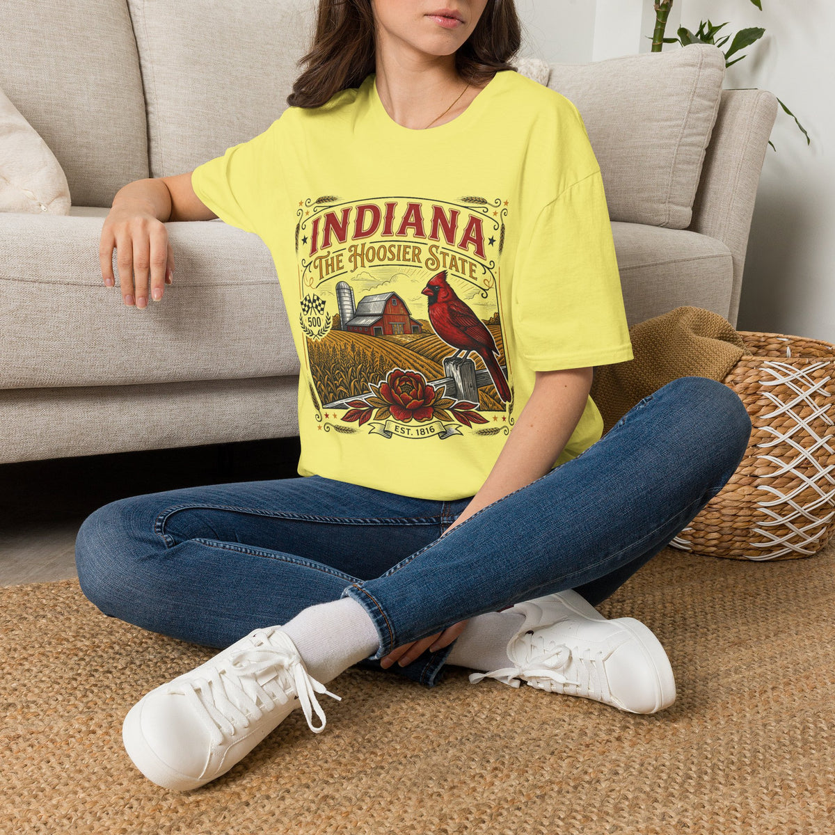 Indiana The Hoosier State T-Shirt — Farm Vintage Travel Tourist Graphic Design Unisex 100 Cotton Gildan T-Shirt