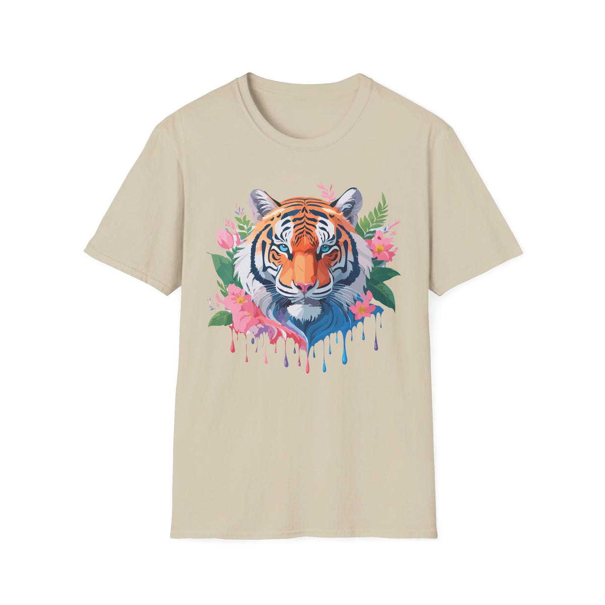 Floral Tiger Head T-Shirt | Watercolor Tiger Face with Flowers