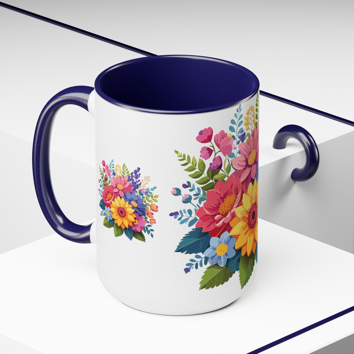 Two-Tone Coffee Mug with flowers