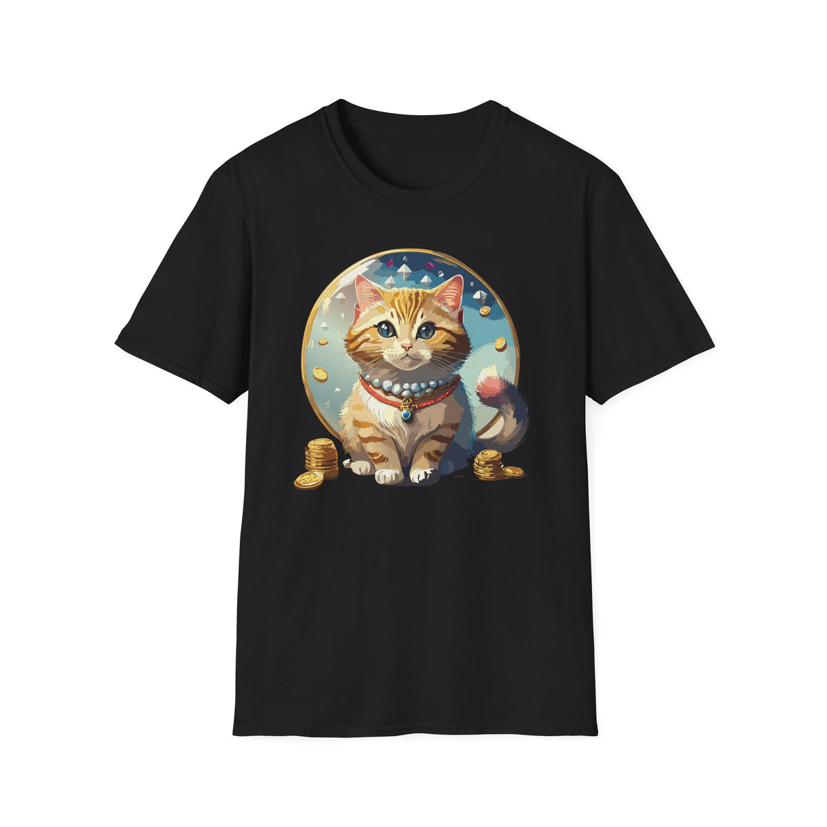 Lucky Cat Illustration T-Shirt | Cute Ginger Kitten, Whimsical Charm